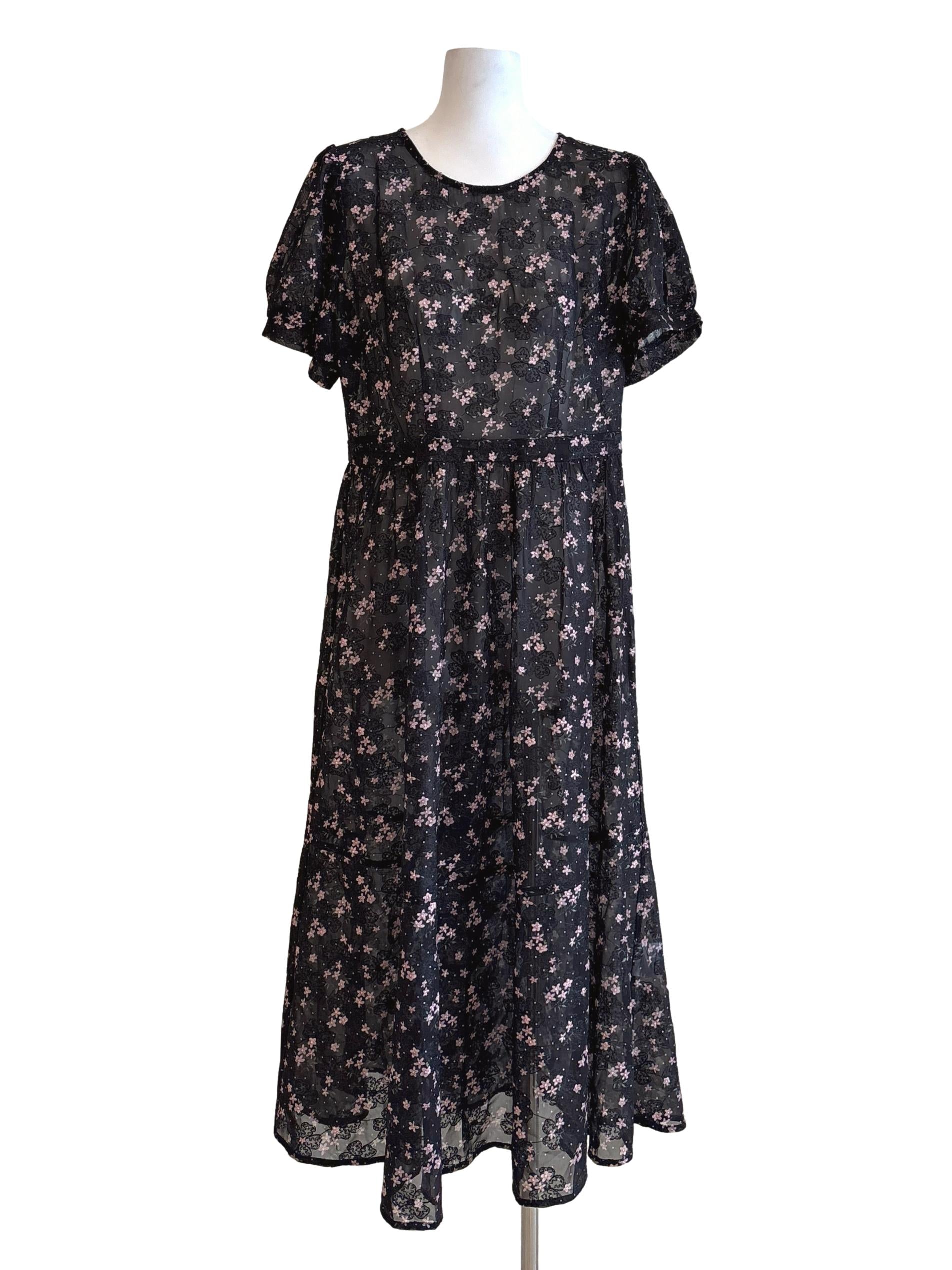 Soft Black Sheer Floral Dress