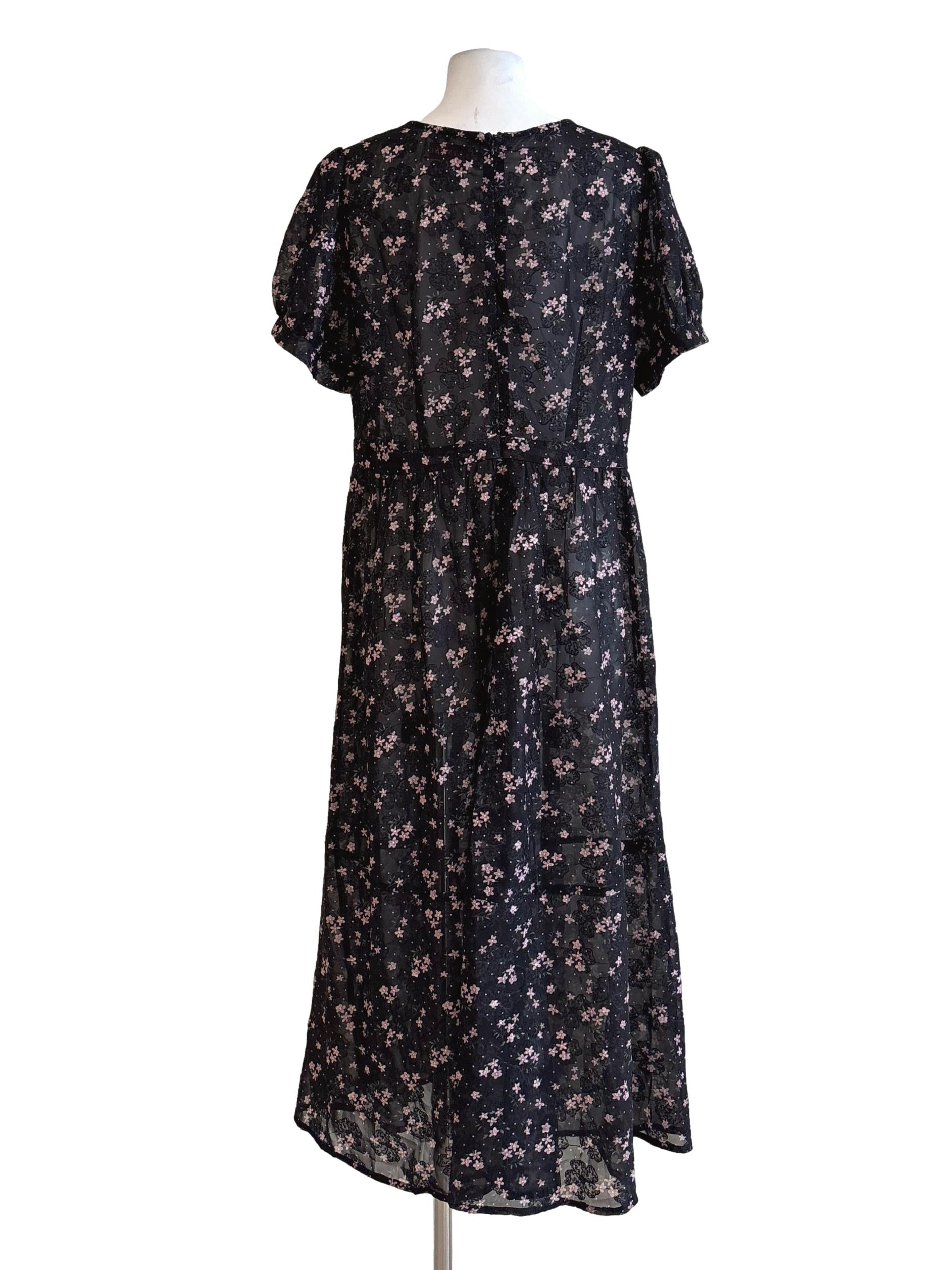 Soft Black Sheer Floral Dress