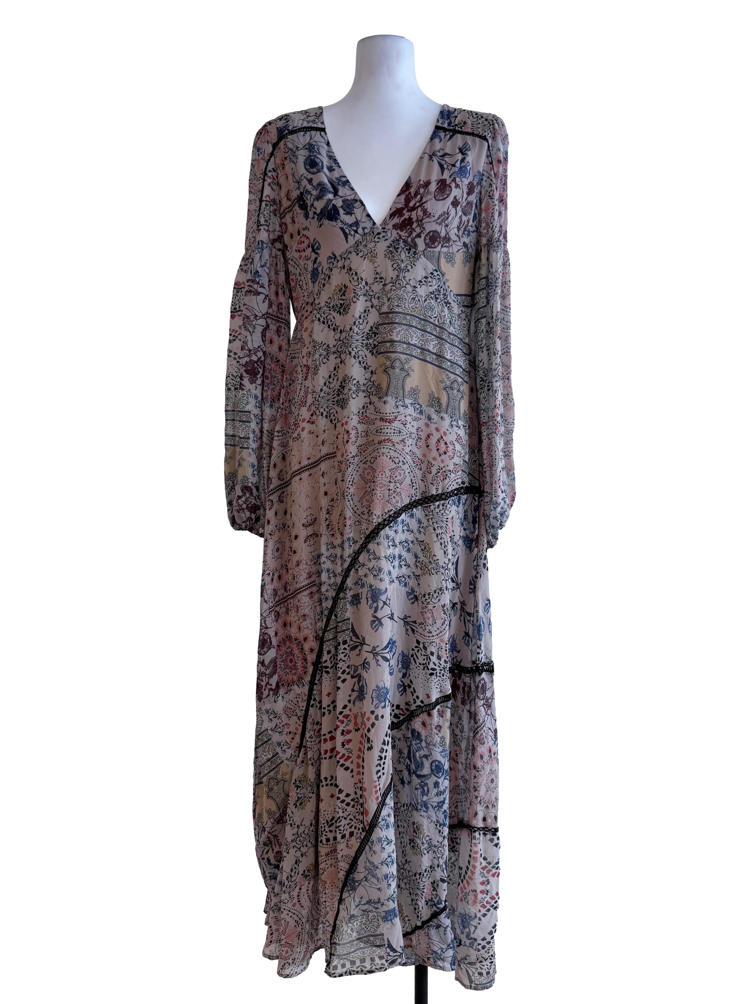 Floral Beige V Neck Night Dress