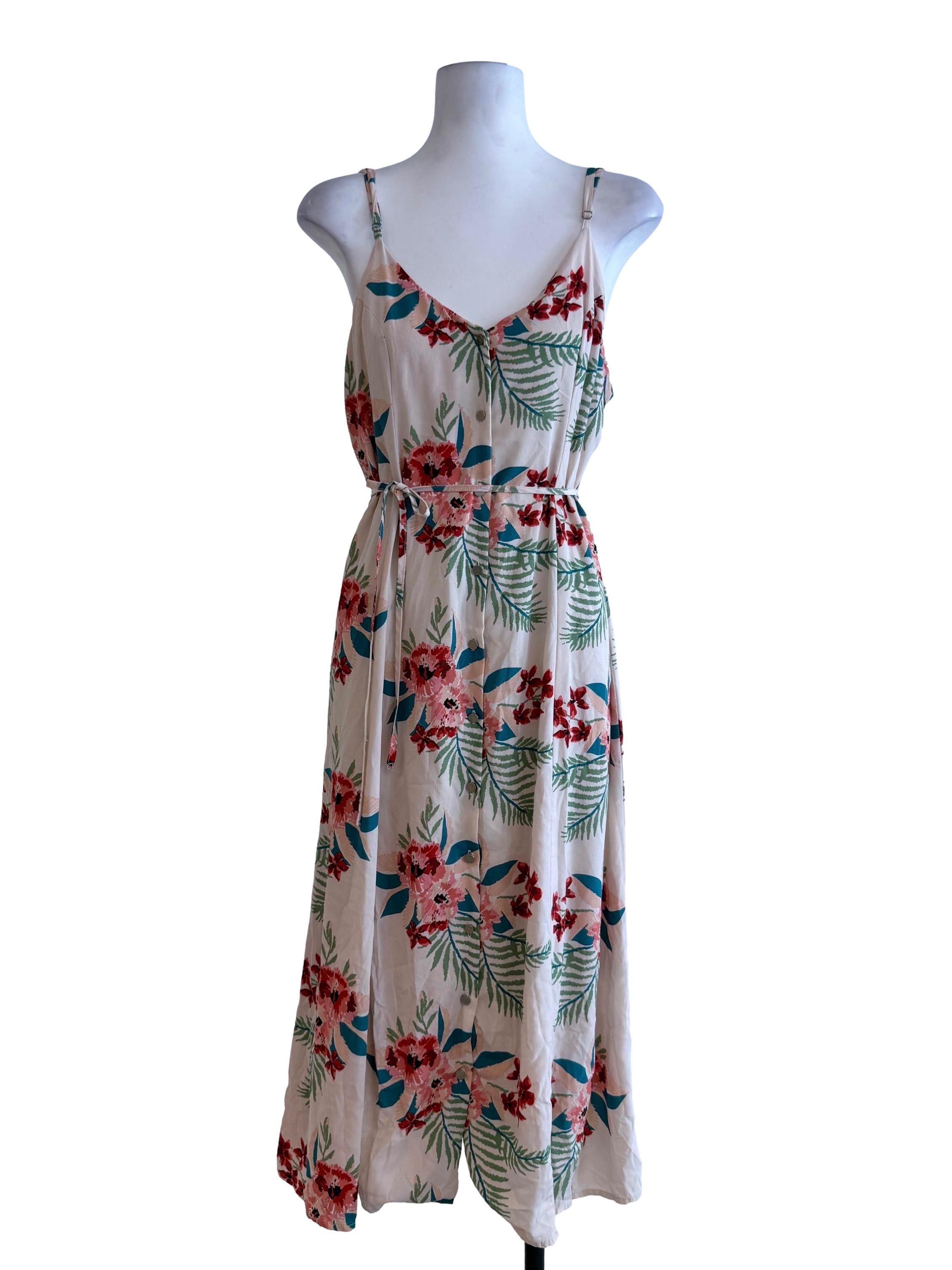 Floral Beige Straps Princess Cut Dress