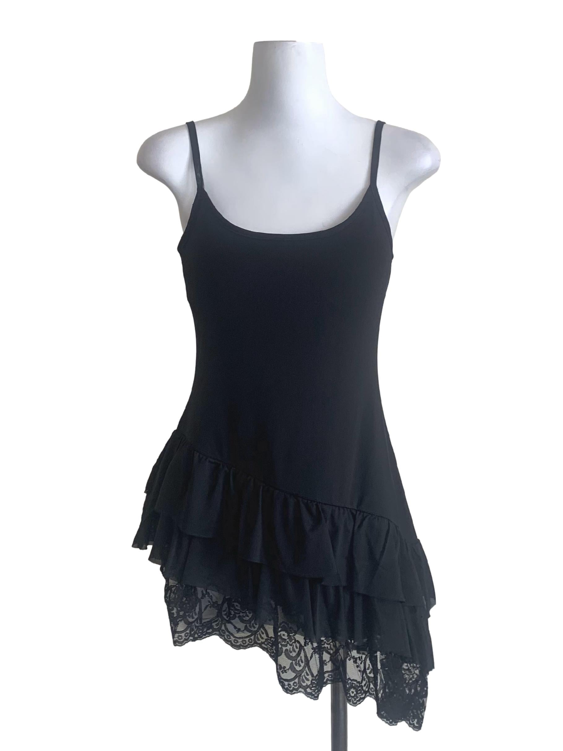 Crow Black Spaghetti Strap Asymmetric Top YHF