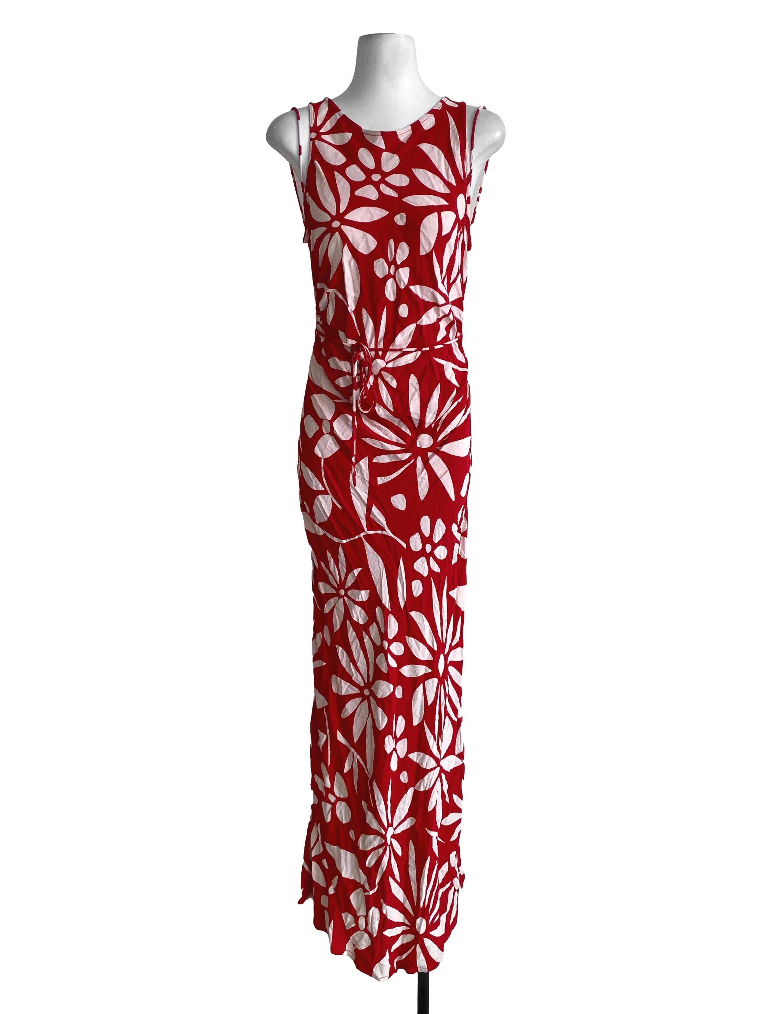Rose Candy Red And White Floral Pattern Dress