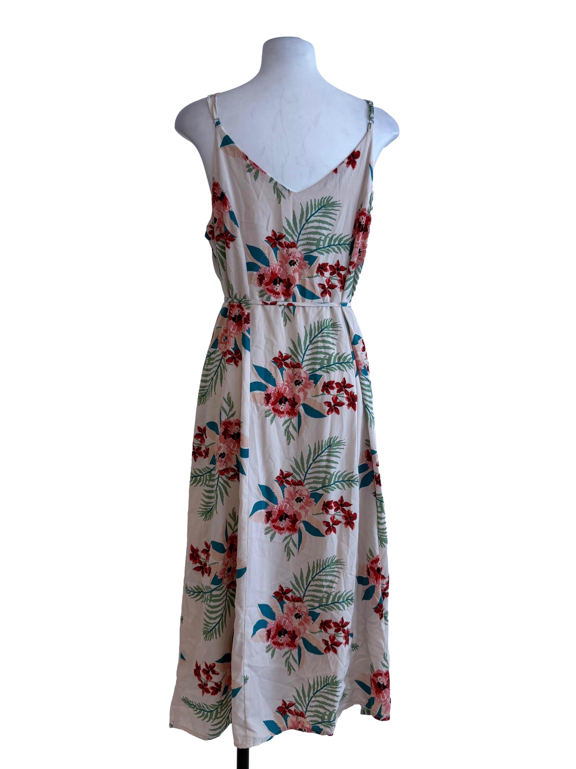 Floral Beige Straps Princess Cut Dress