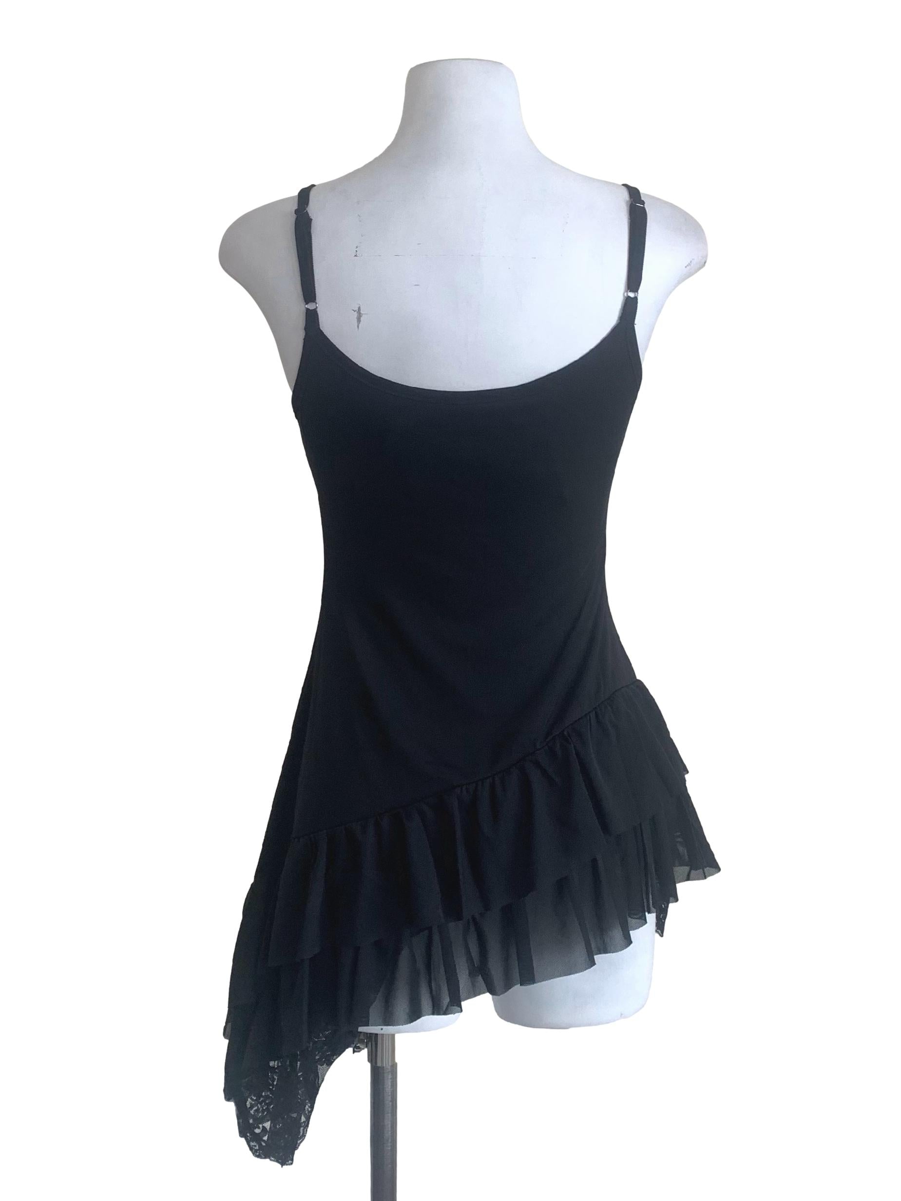 Crow Black Spaghetti Strap Asymmetric Top YHF
