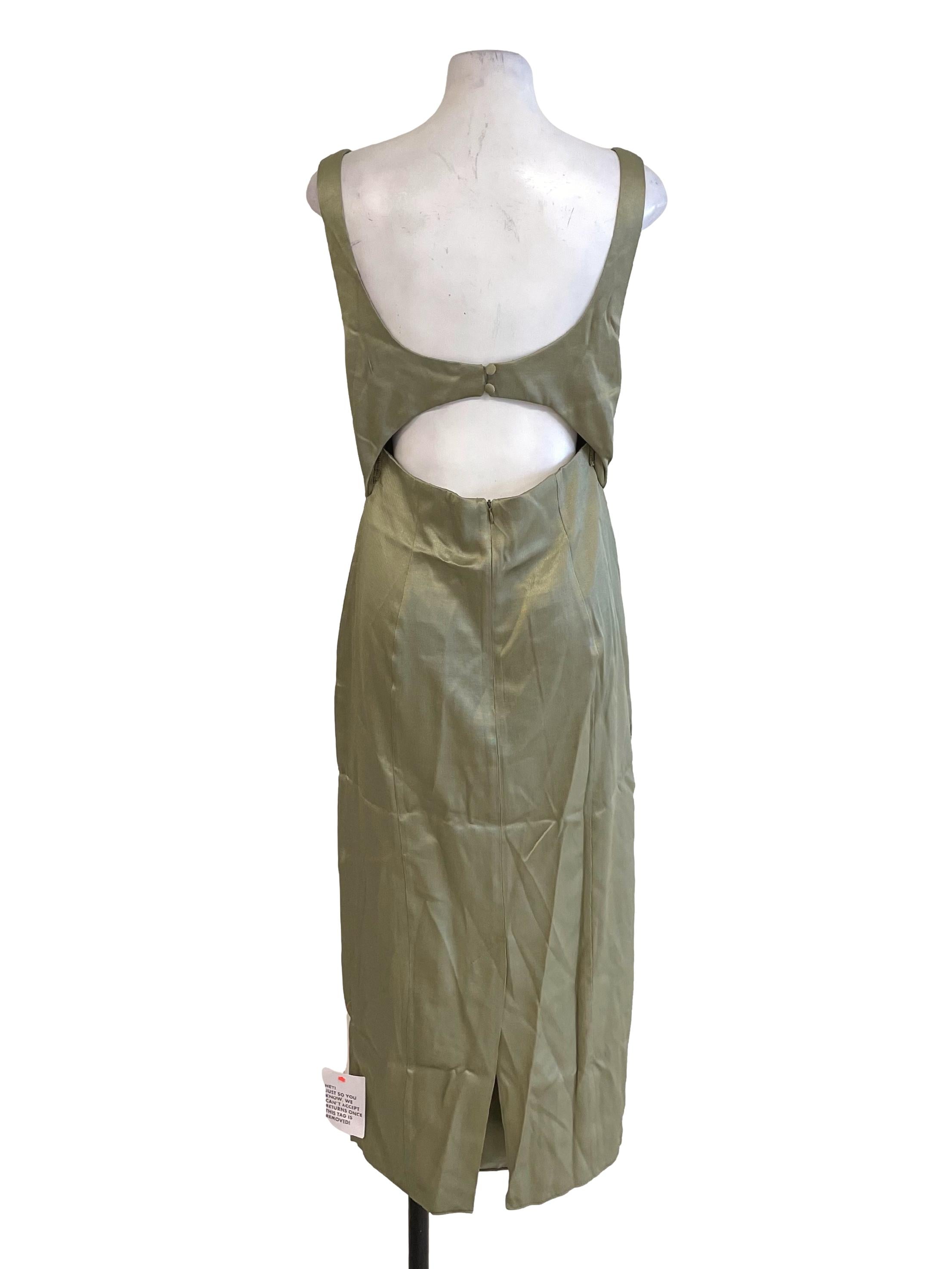 Warm Sage Open Back Fit Dress