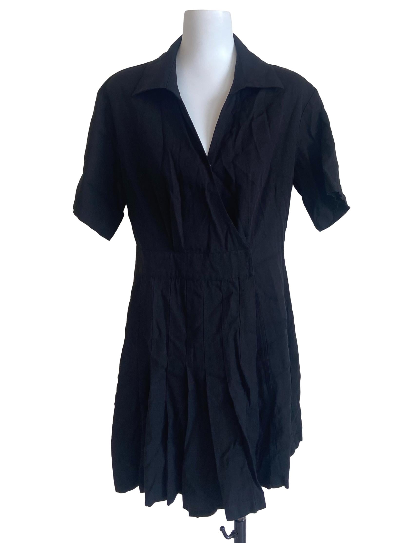 Black Herringbone Knife Pleated Dress
