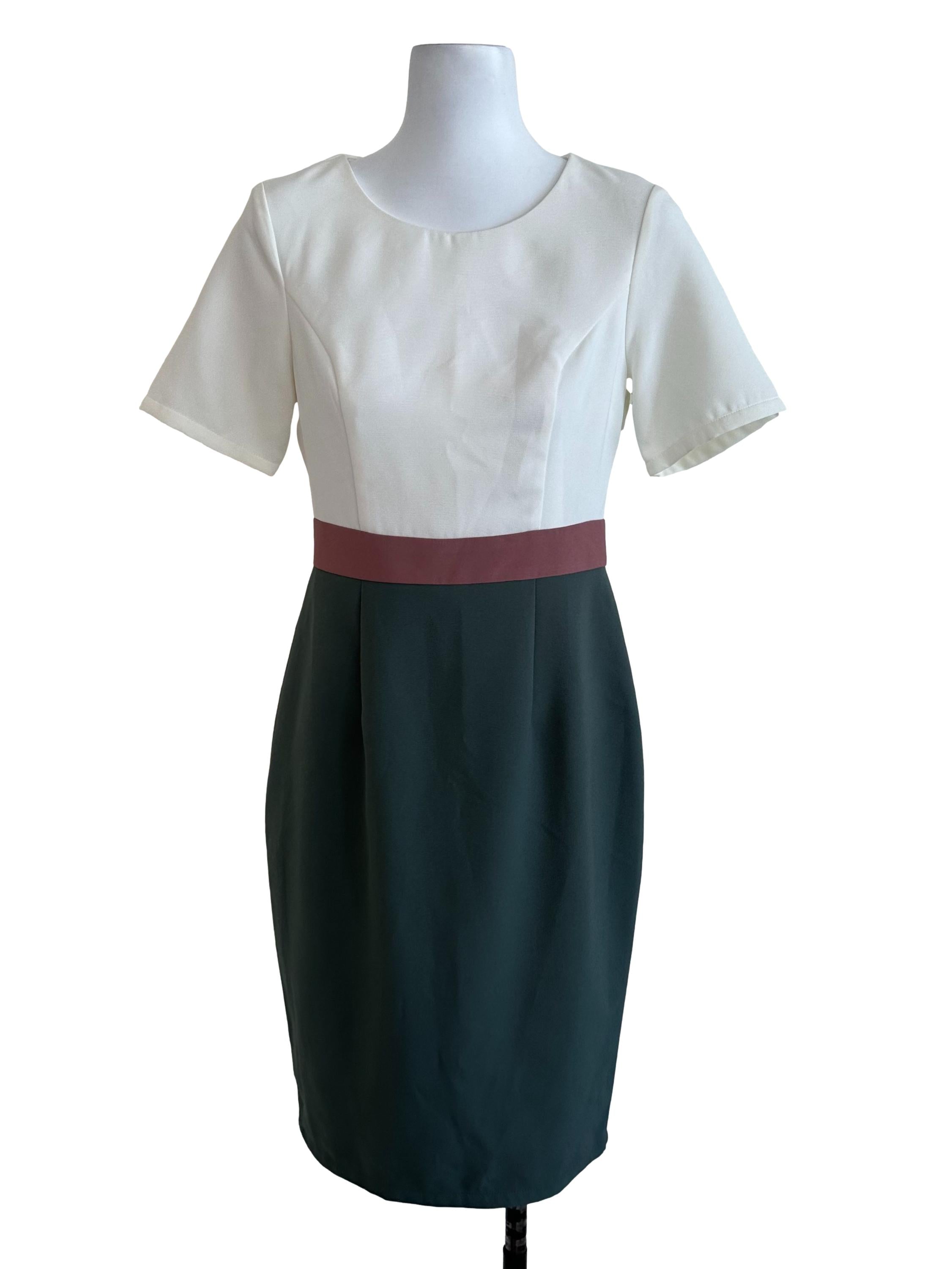 Cream Green Plain Dress