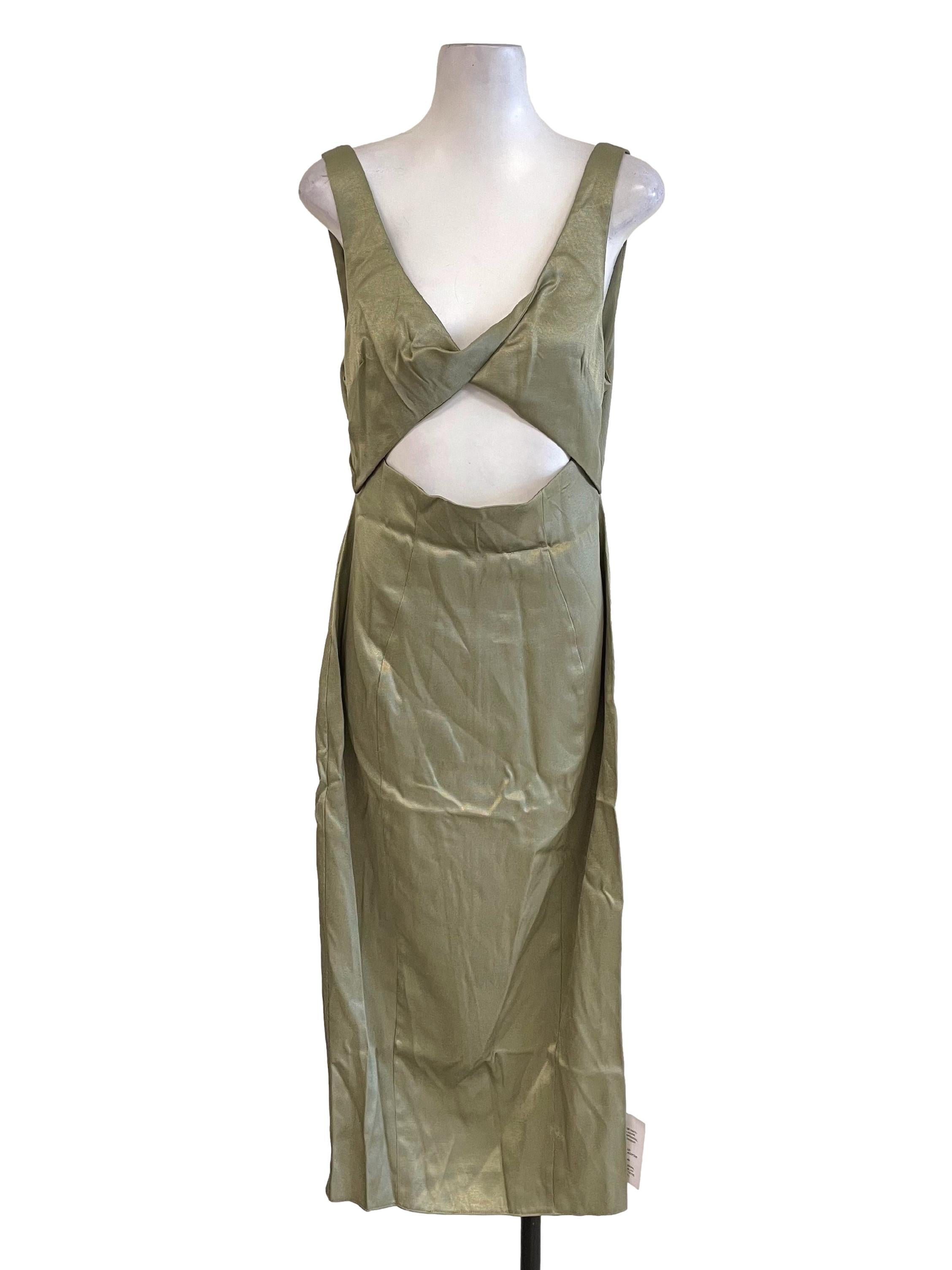 Warm Sage Open Back Fit Dress