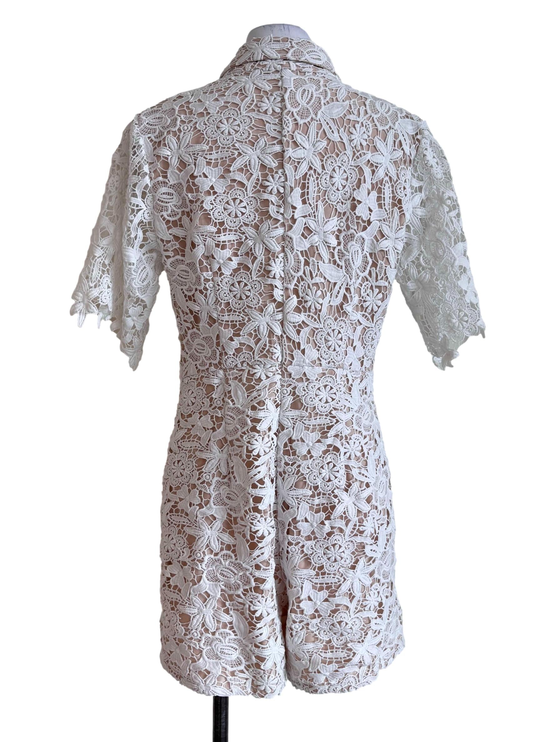 White Lace Short-Sleeve Shirt Romper
