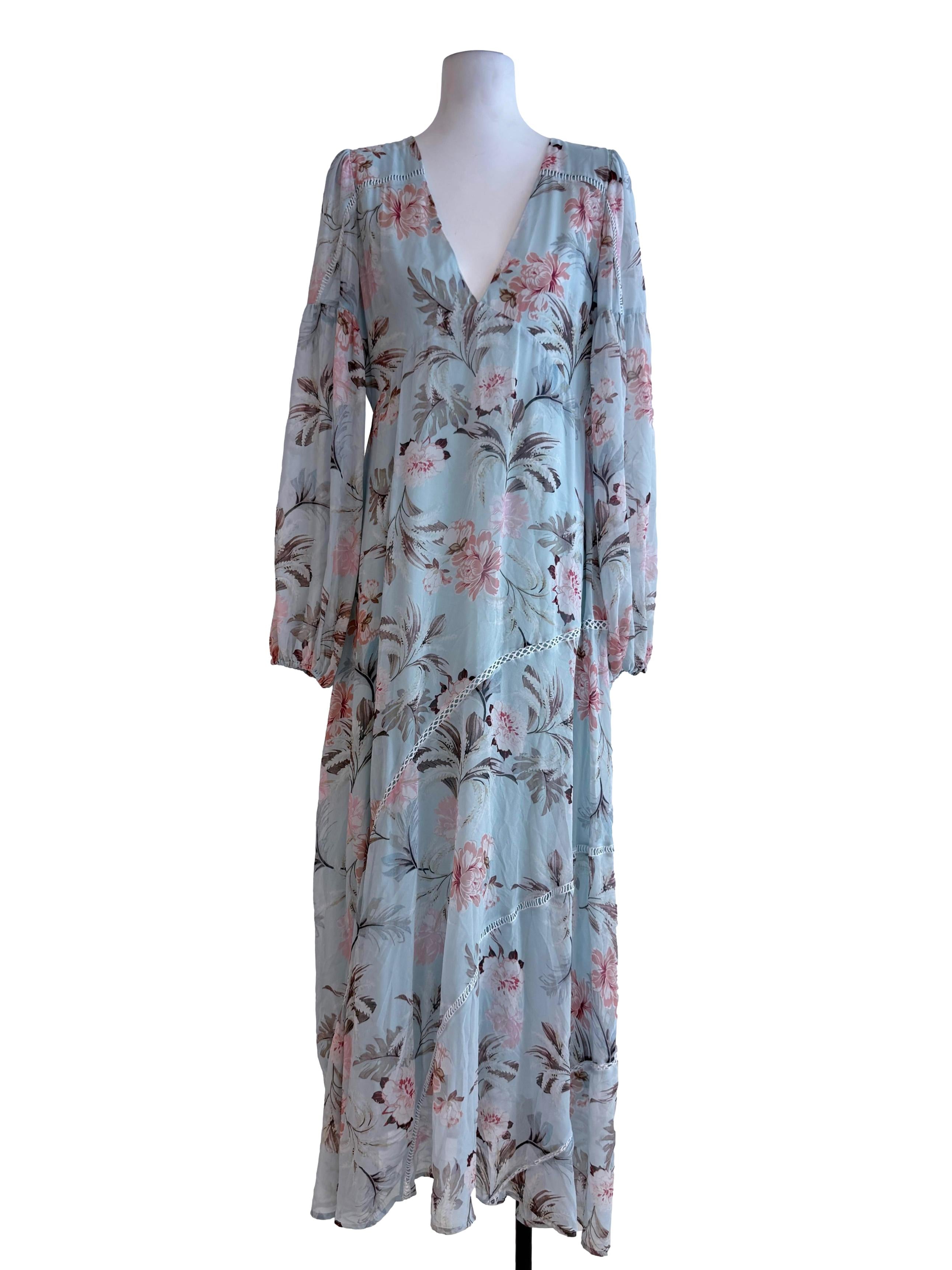 Light Blue Floral Sheer Maxi Dress