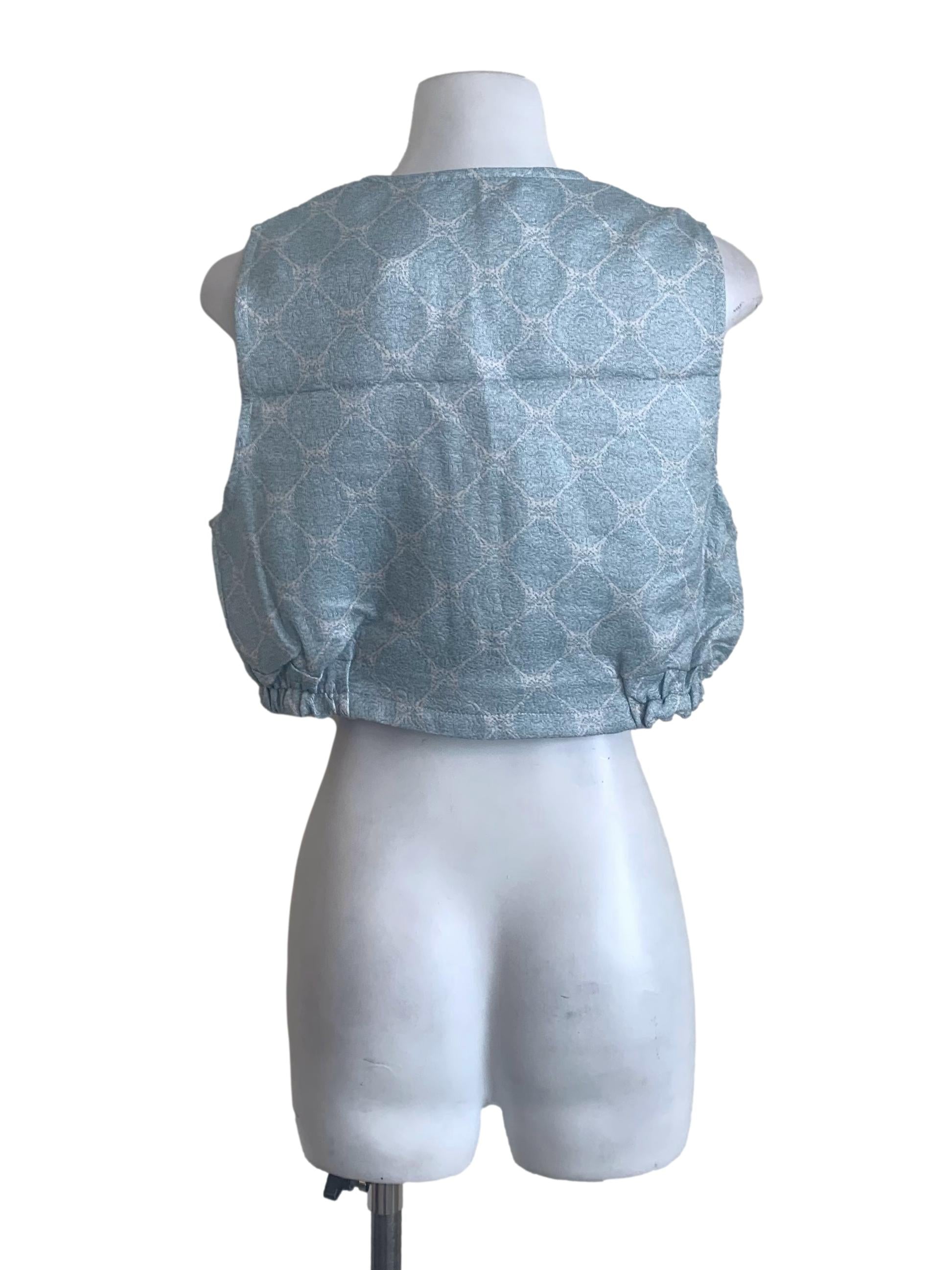 Sky Blue Pattern Deep V Neck Top