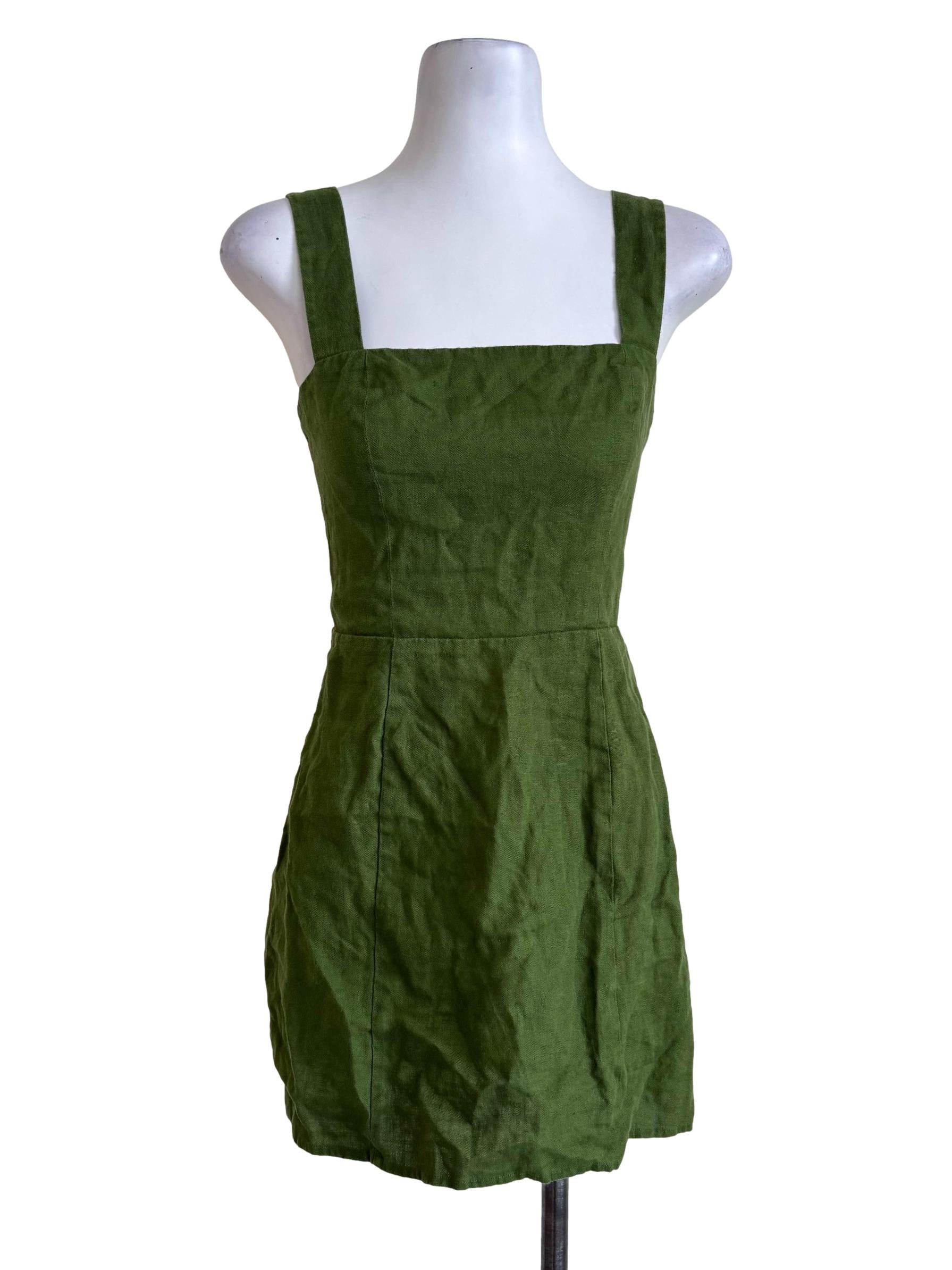 Olive Green Square-Neck Sleeveless Mini Dress