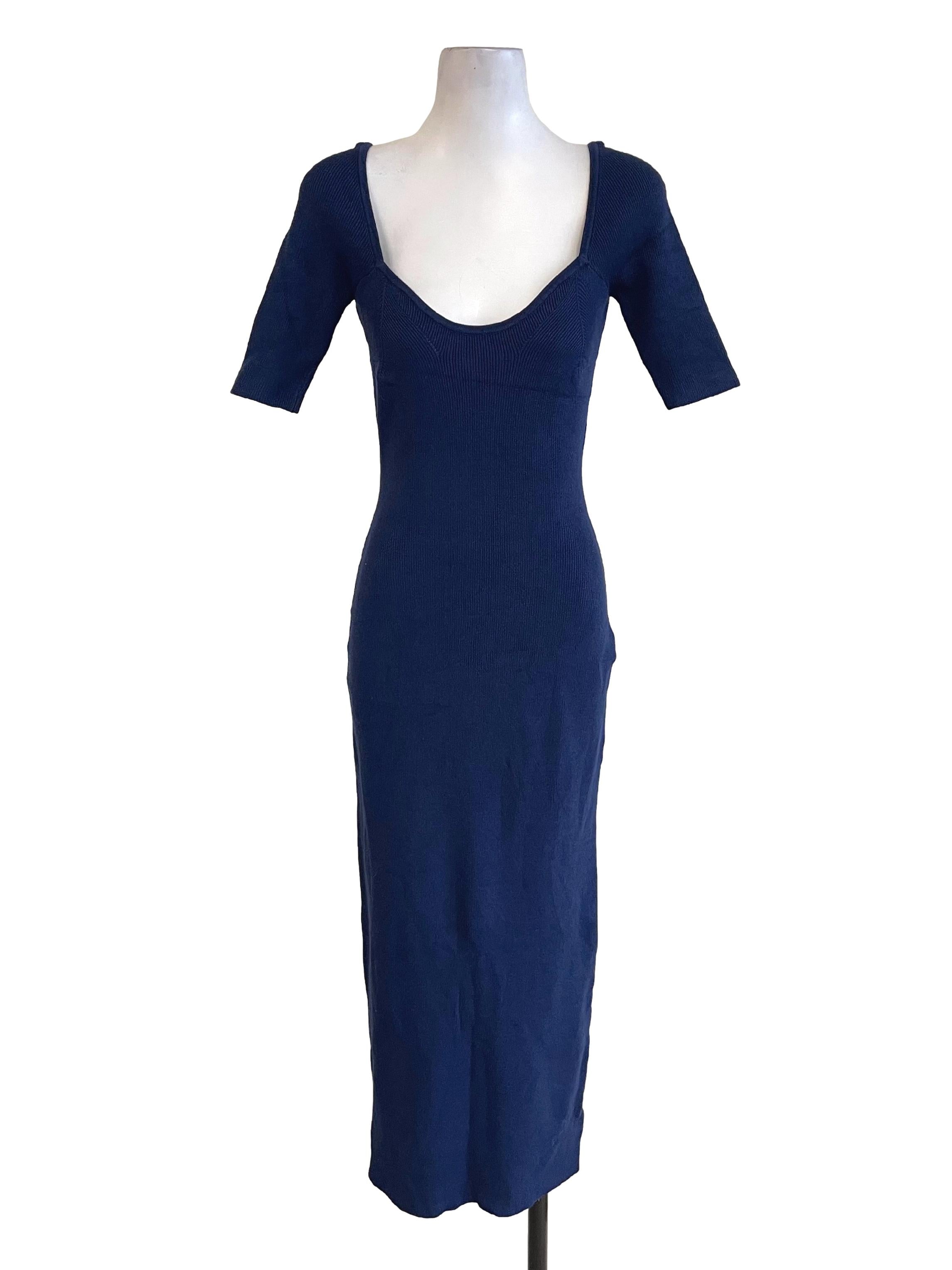 Dark Blue Mid Sleeves Sheath Dress