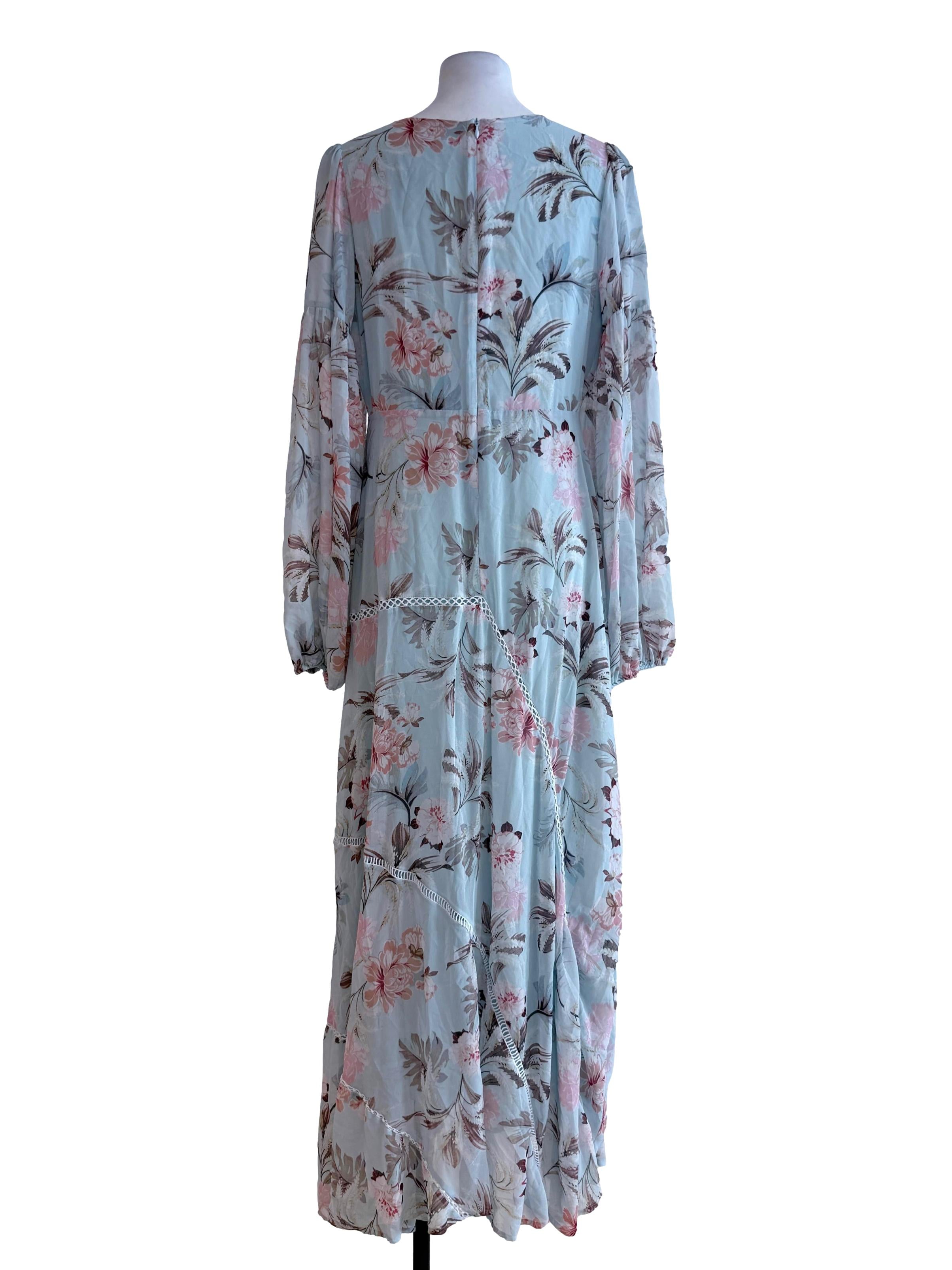 Light Blue Floral Sheer Maxi Dress