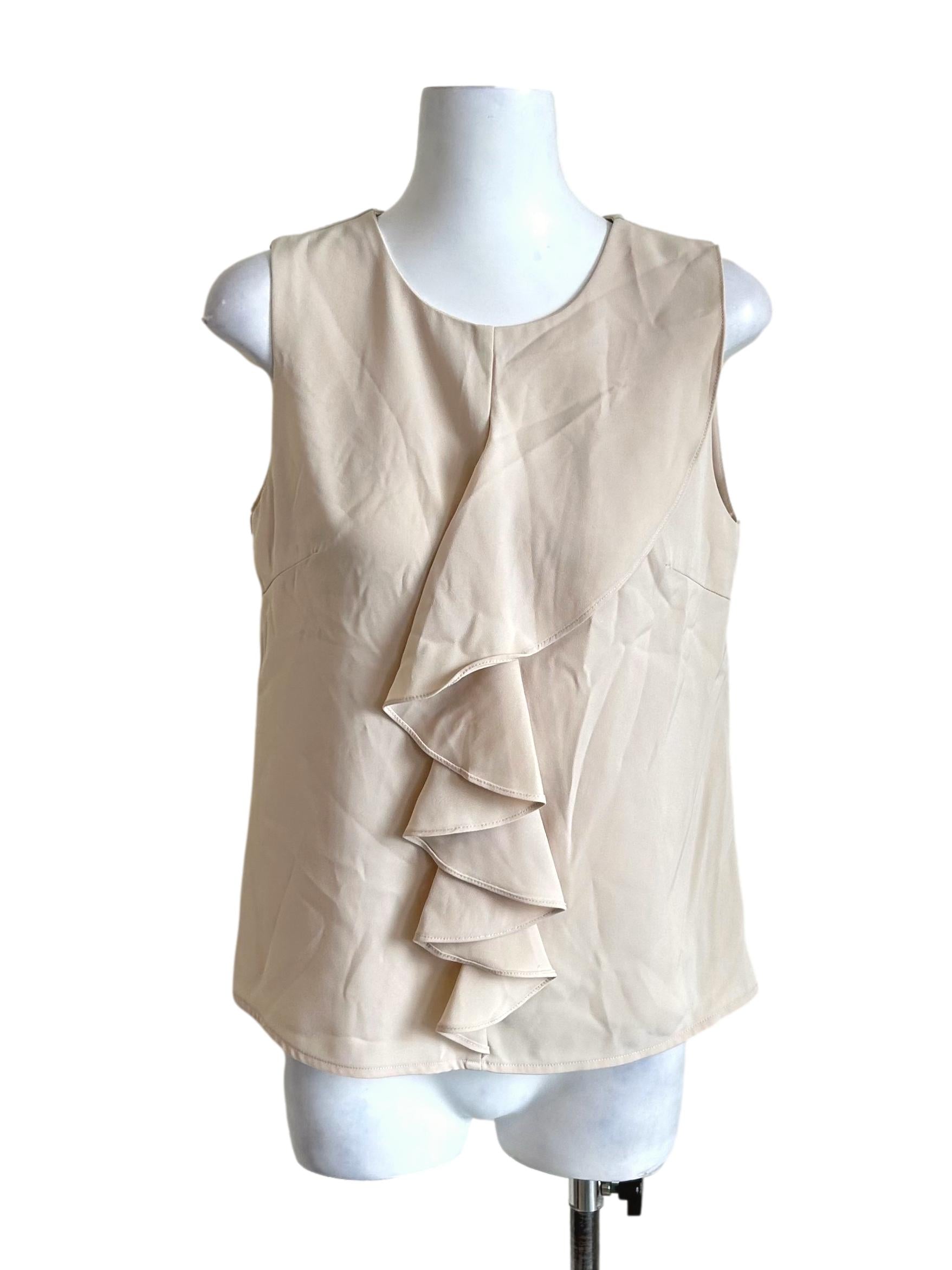 Beige Ruffle Front Sleeveless Top