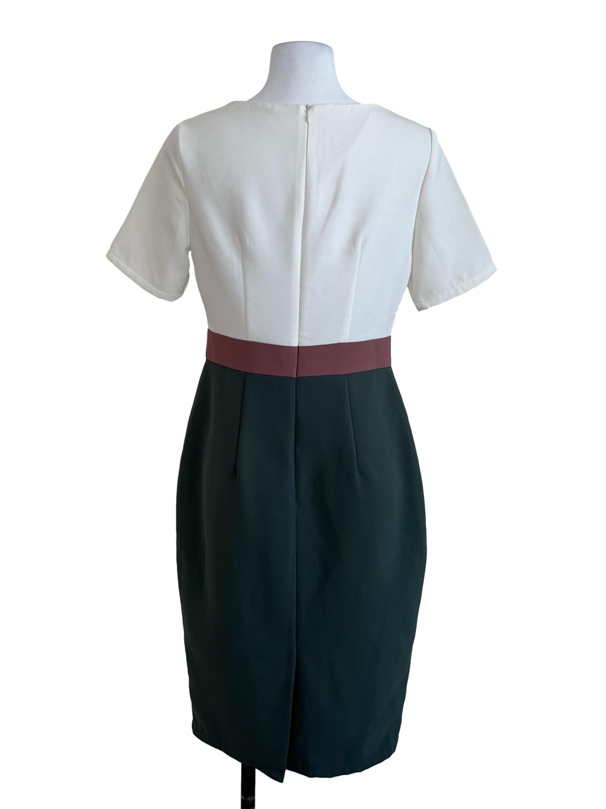 Cream Green Plain Dress