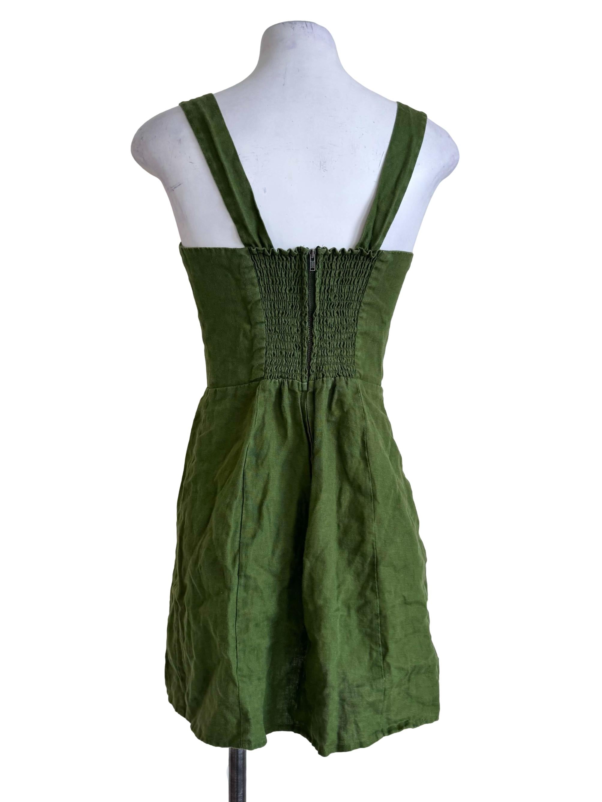 Olive Green Square-Neck Sleeveless Mini Dress