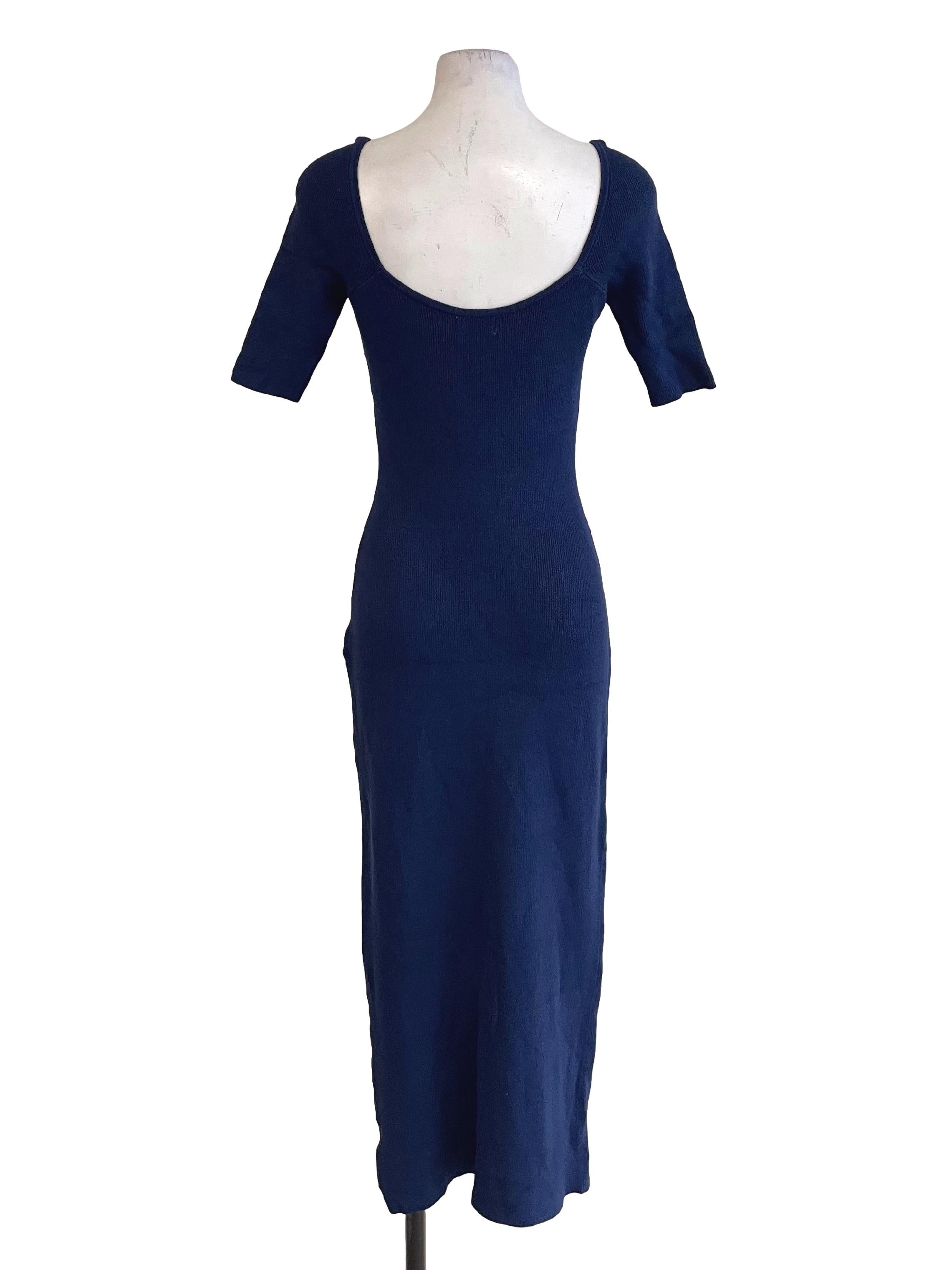 Dark Blue Mid Sleeves Sheath Dress