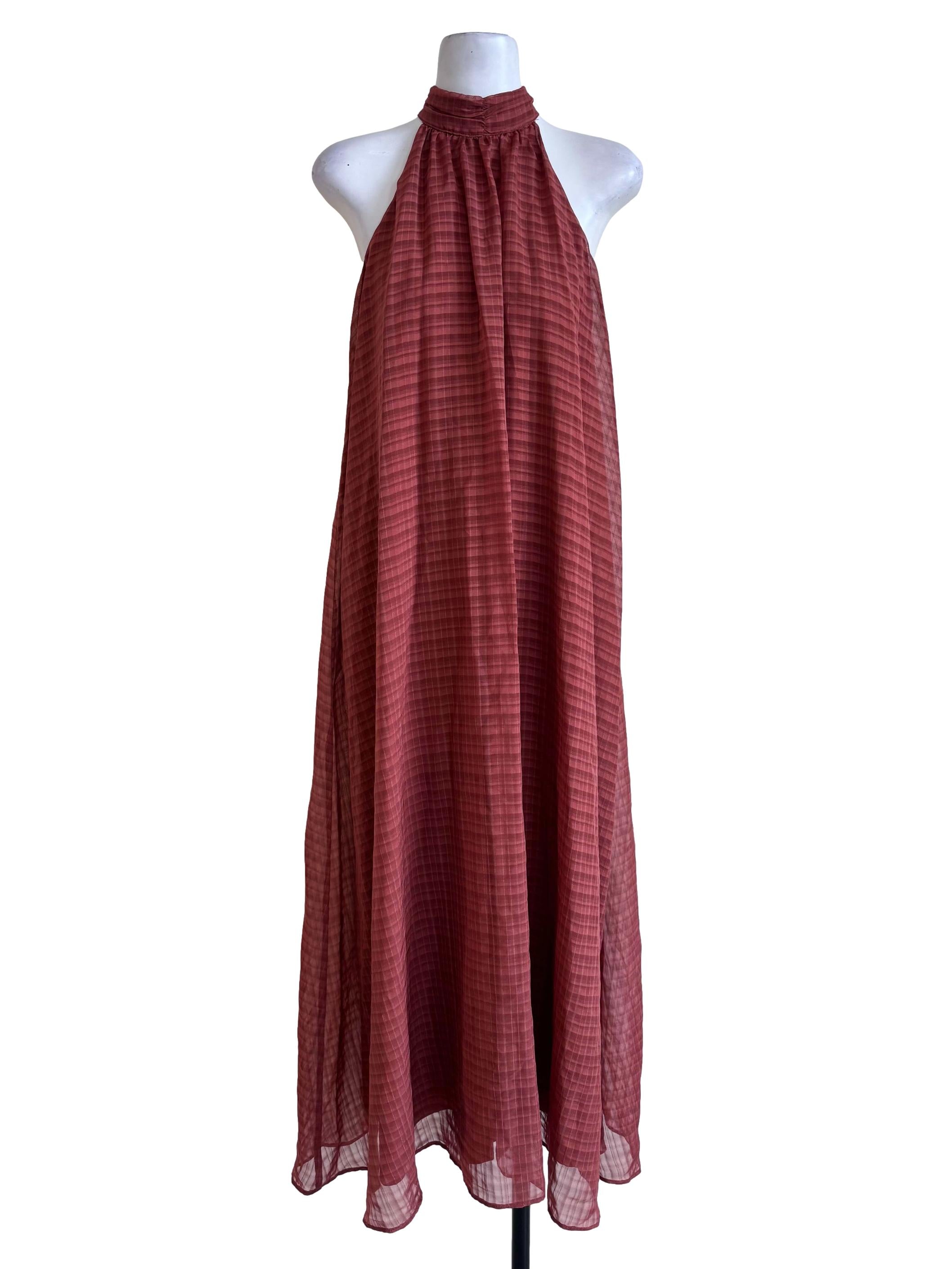 Chestnut Brown Halter Neck Maxi Dress