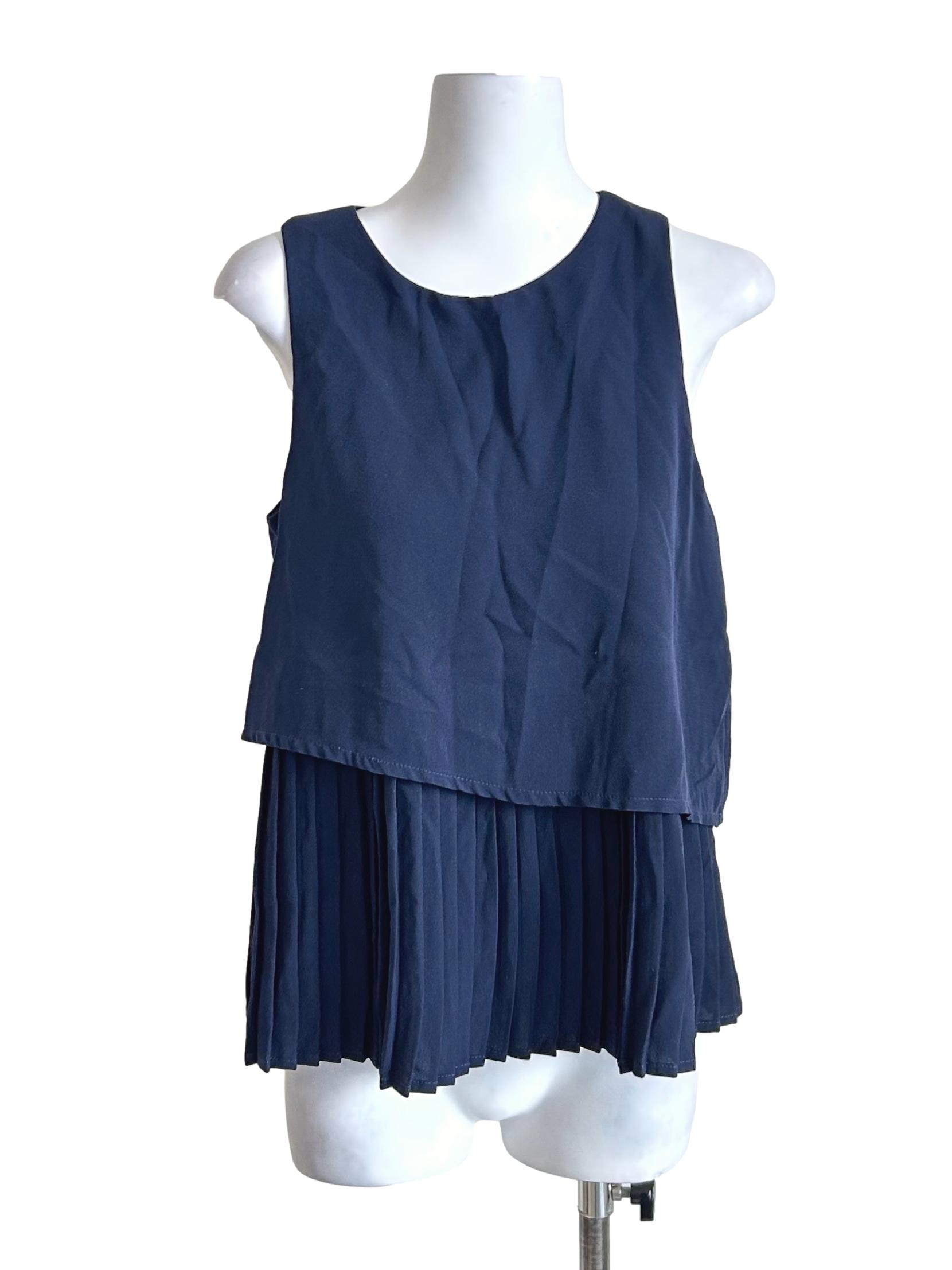Navy Layered Pleated Sleeveless Top