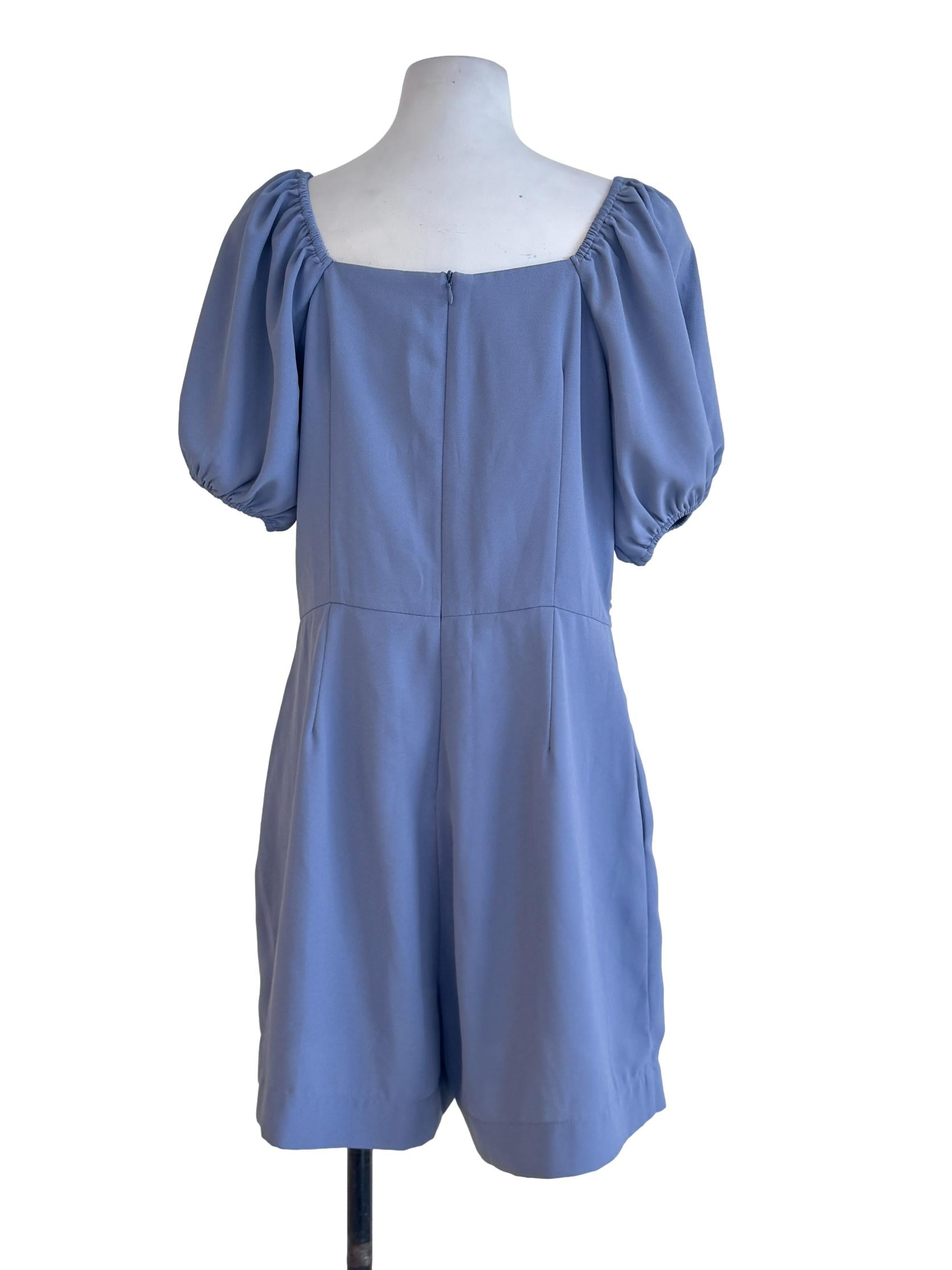 Stone Blue Puffed Sleeves Rompers