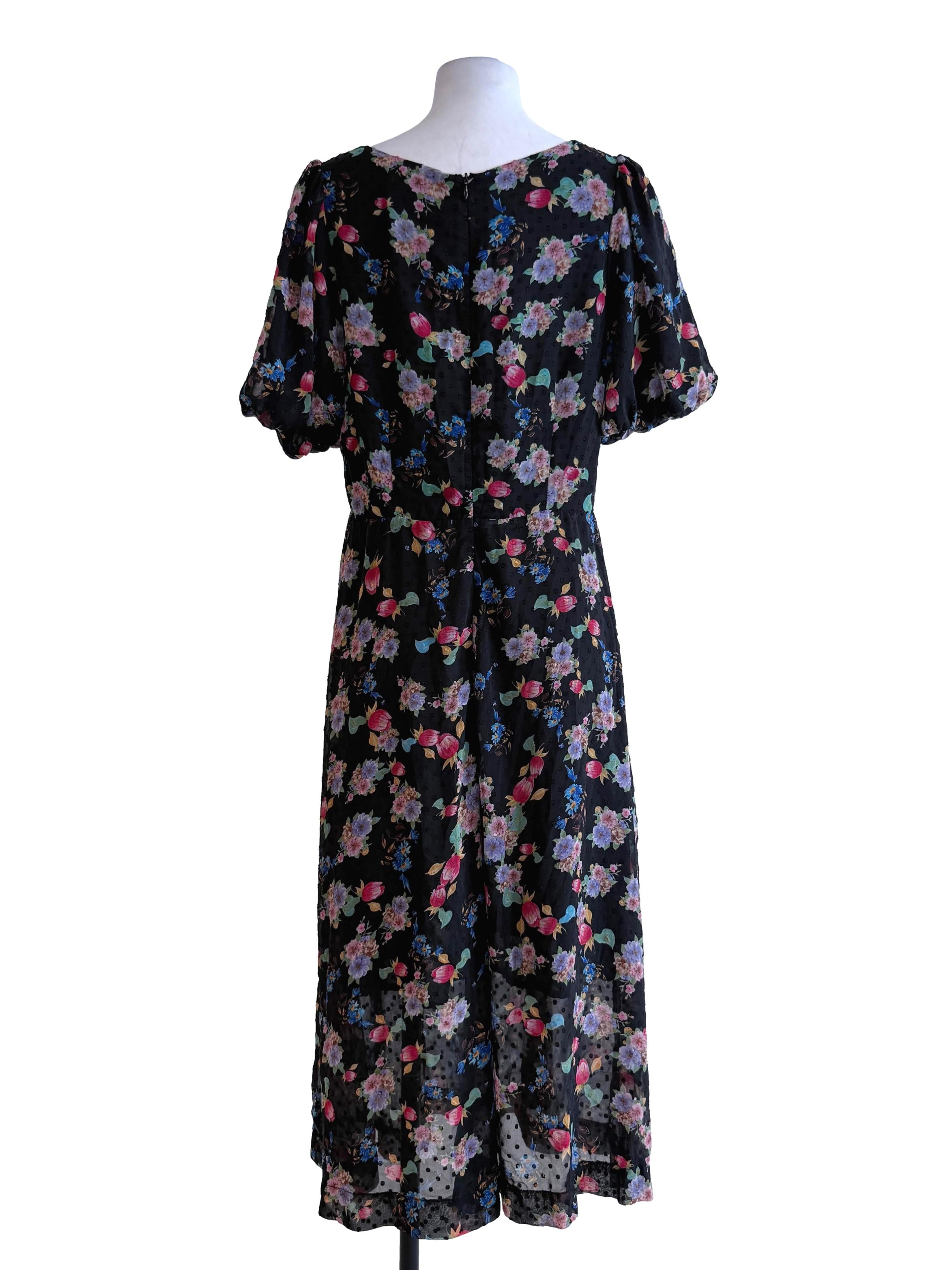 Floral Black Square Neck Dress