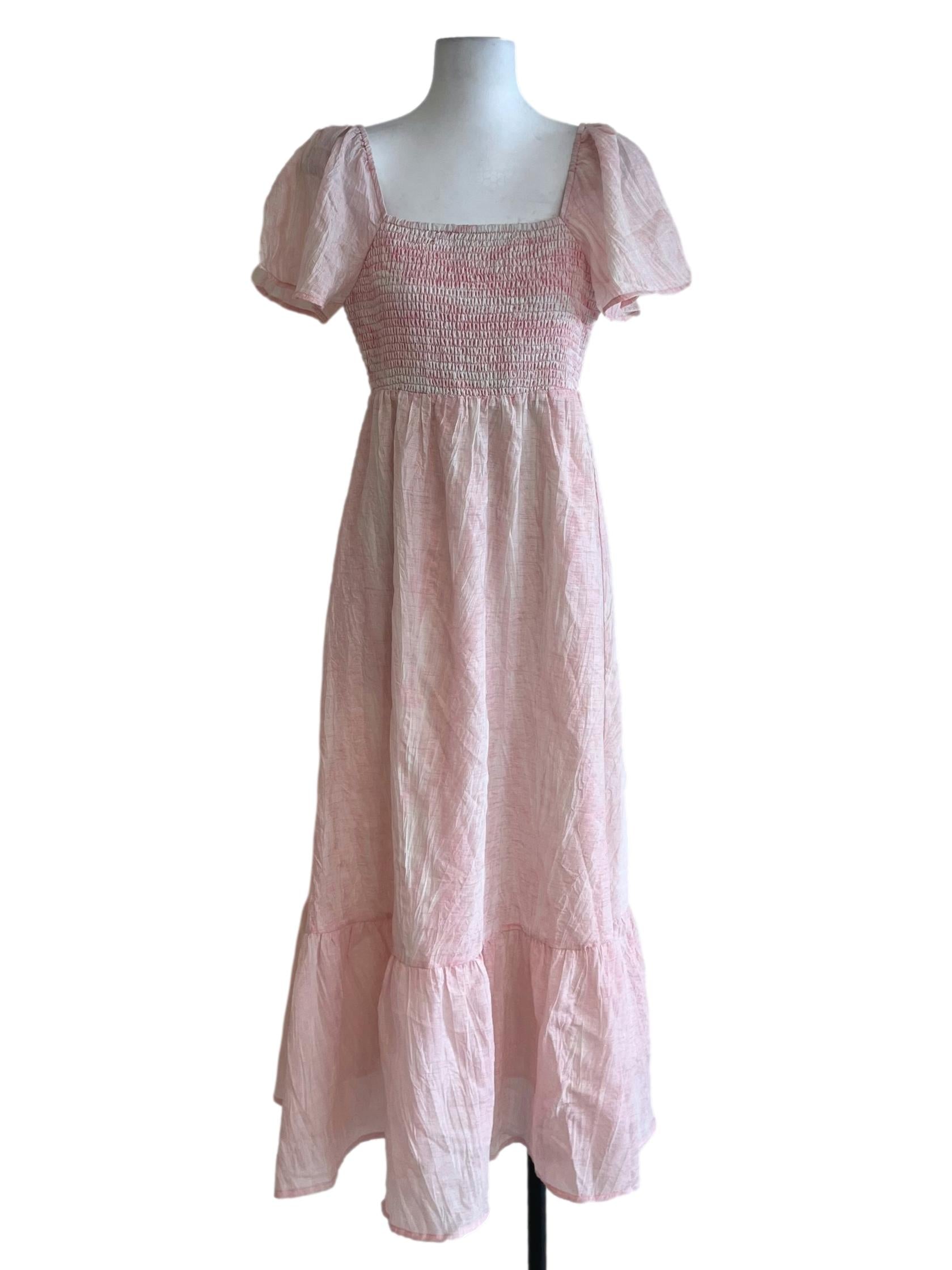 Blush Pink Square Neckline Empire Dress