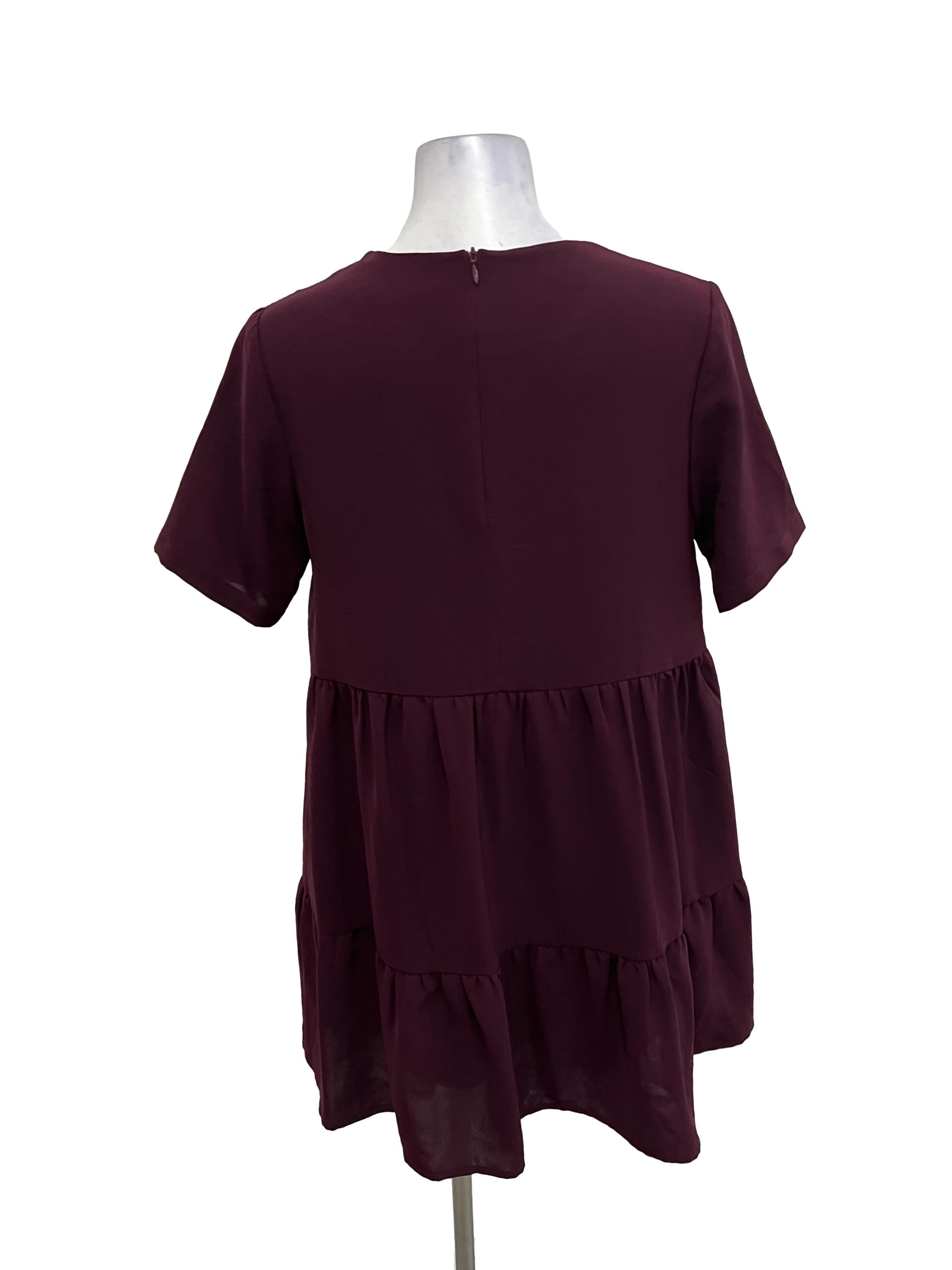 Wine Red Tiered Babydoll Dress