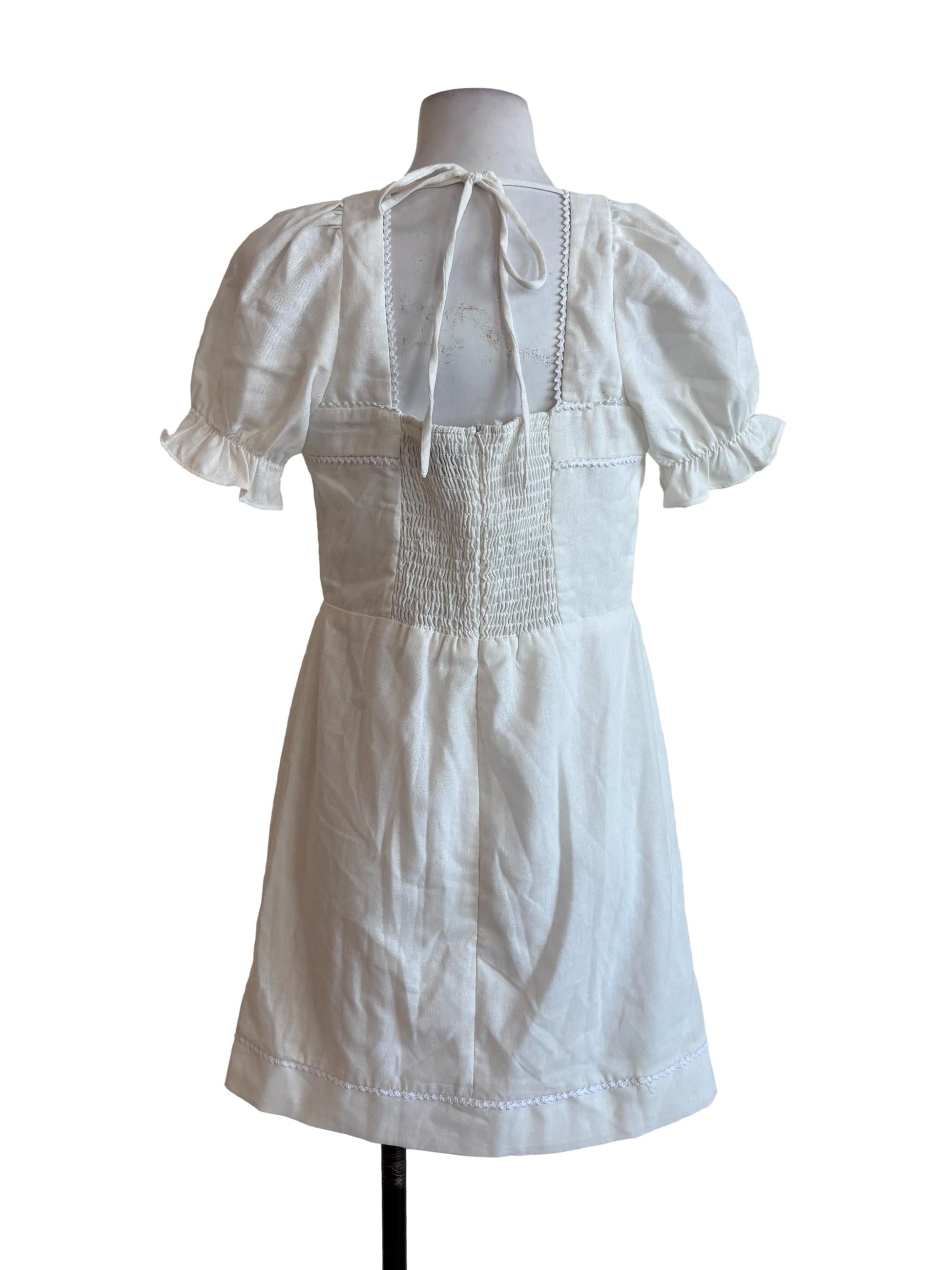 White Square Neckline Puffed Sleeve Mini Dress