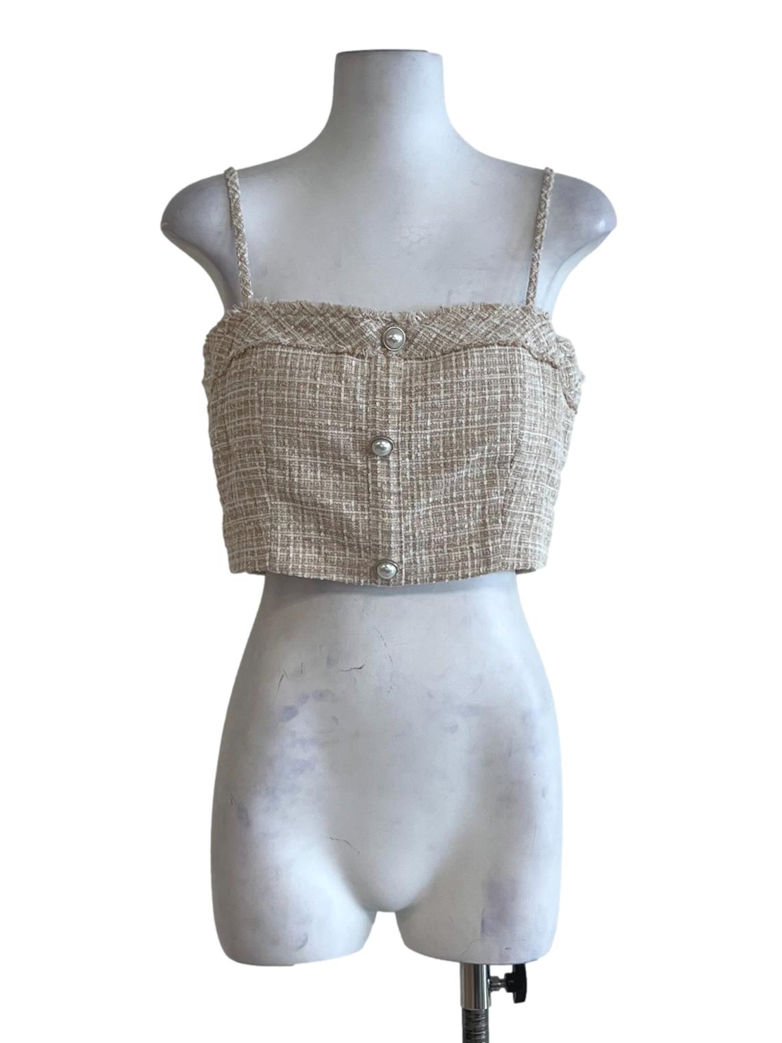 Beige Spaghetti Strap Cropped Top