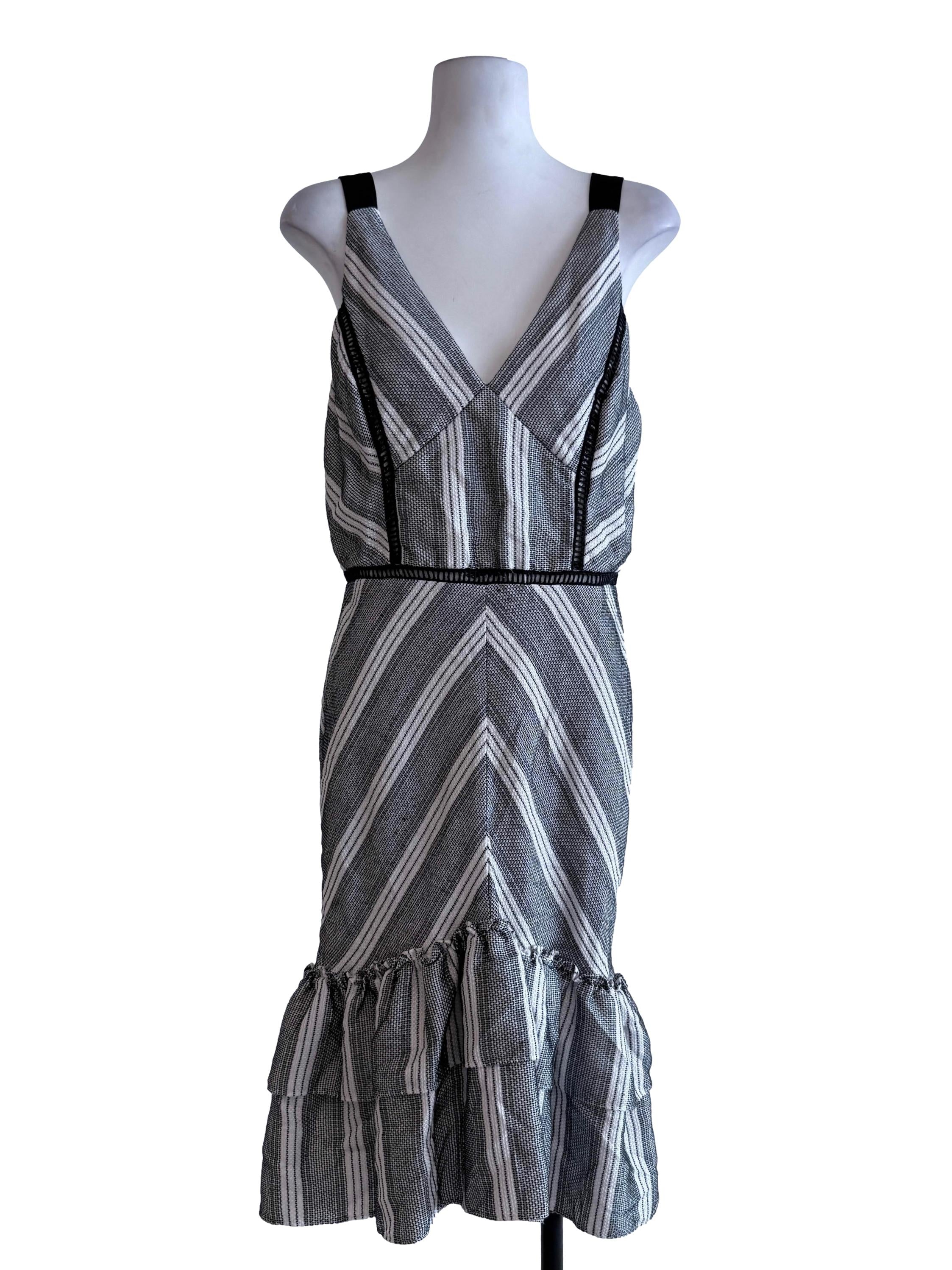 Black & White Knitted Textured Midi Dress