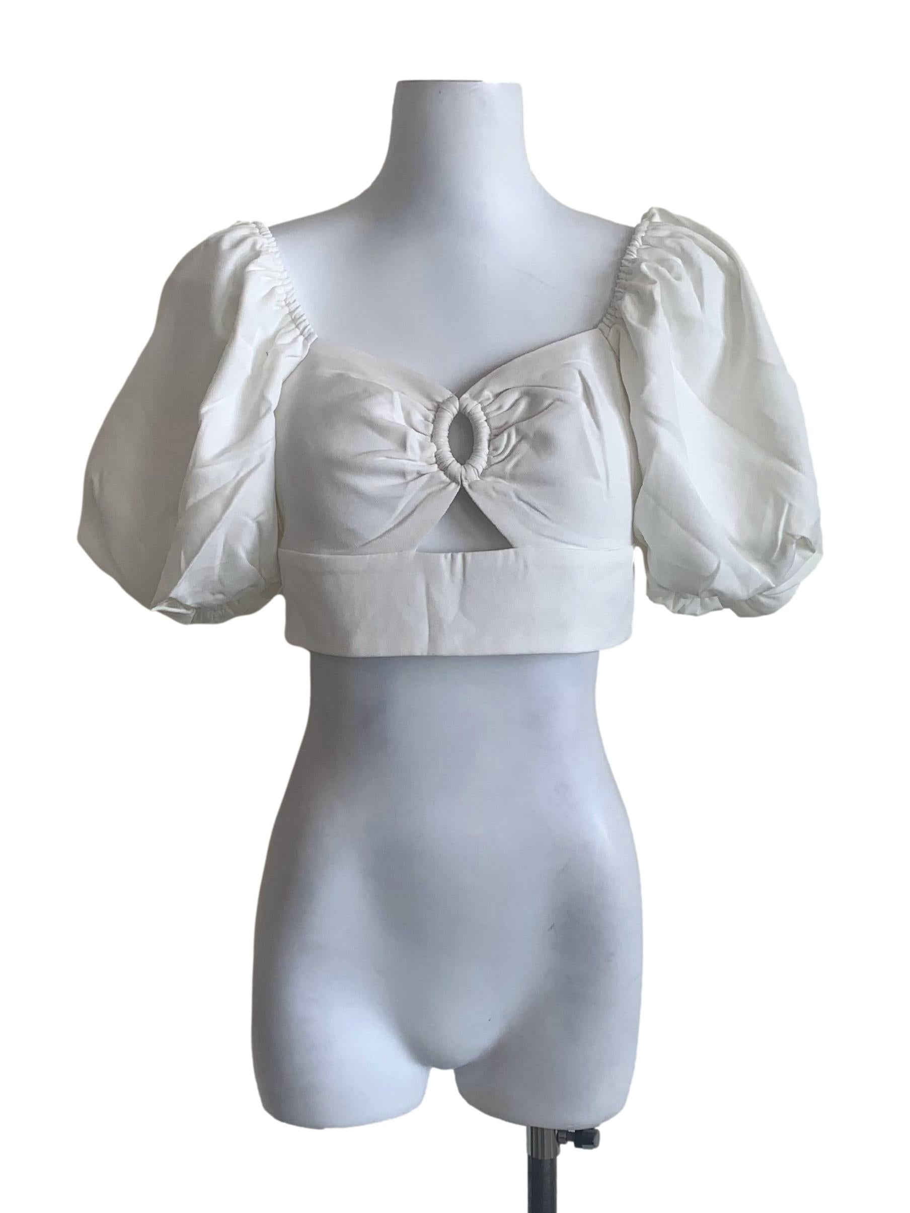 Chiffon White Puff Sleeves Top