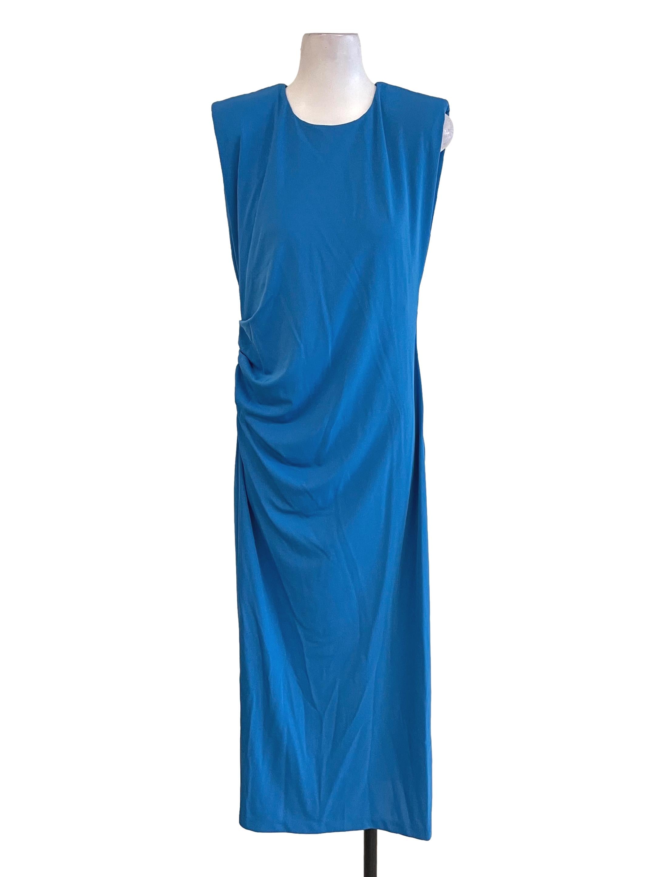 Sky Blue Scrunch Sleeveless Dress
