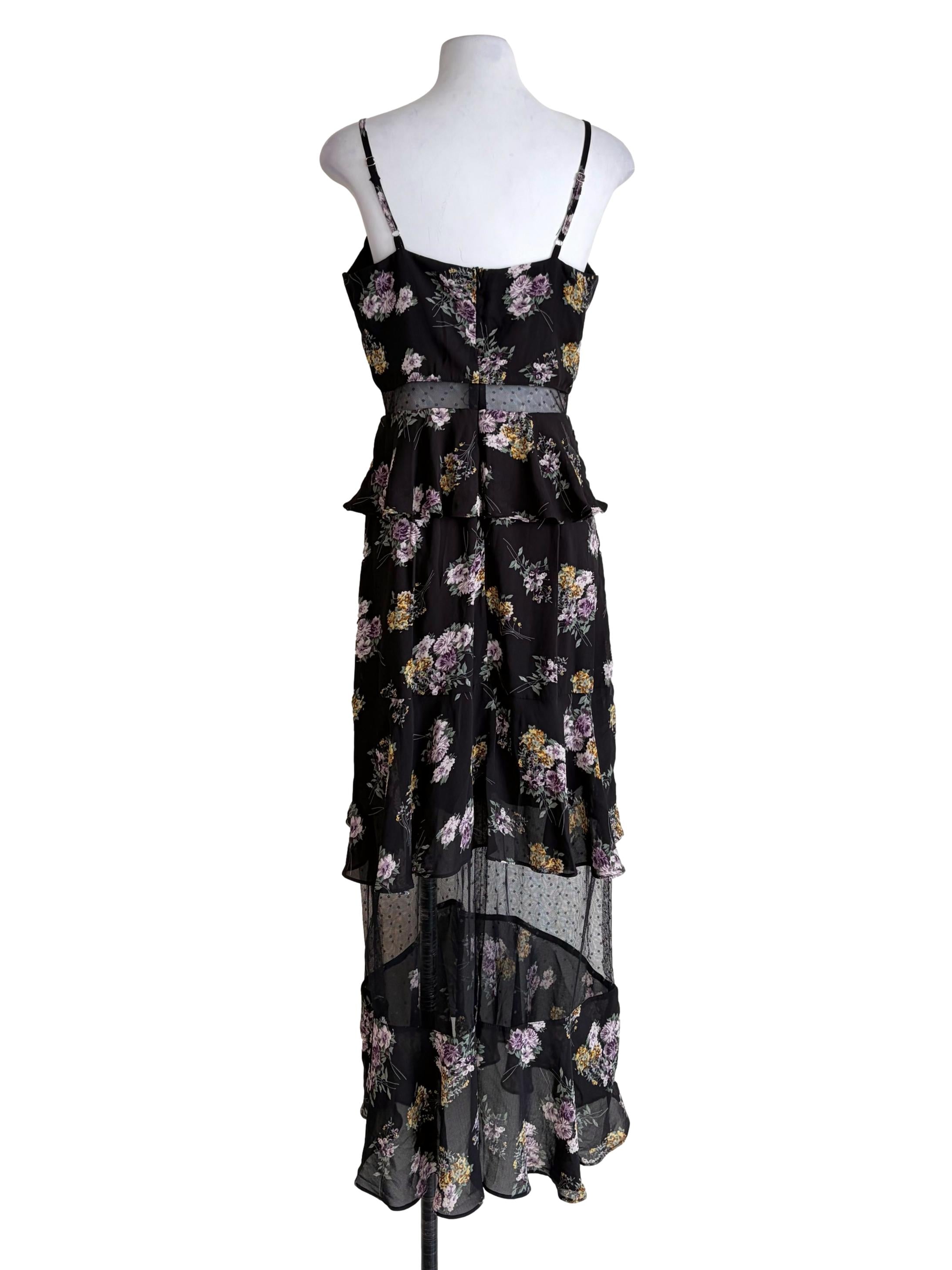 Midnight Black Floral Pattern Lace Slip Dress
