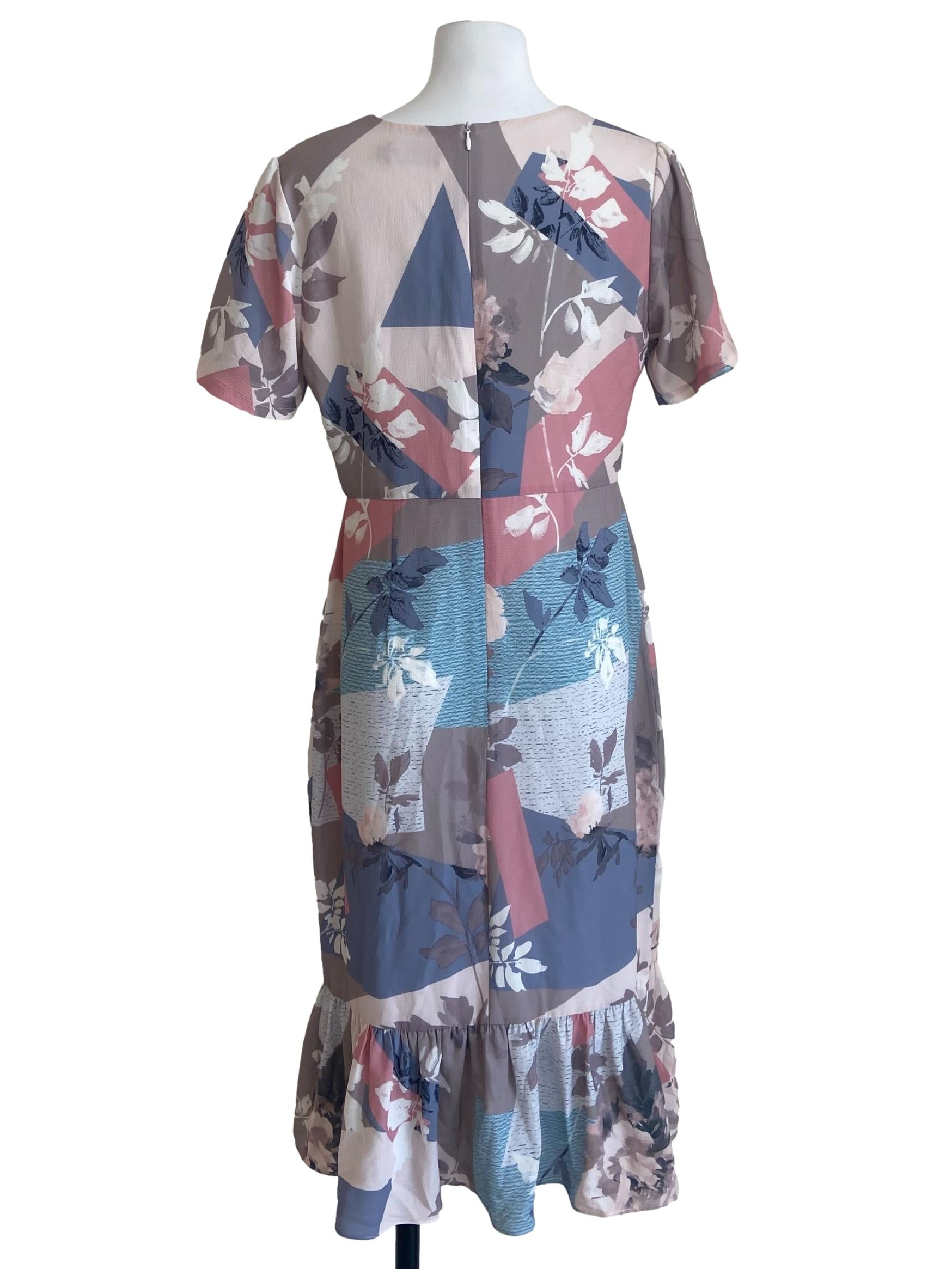 Brown Pink Floral Print Drop Waist Dress
