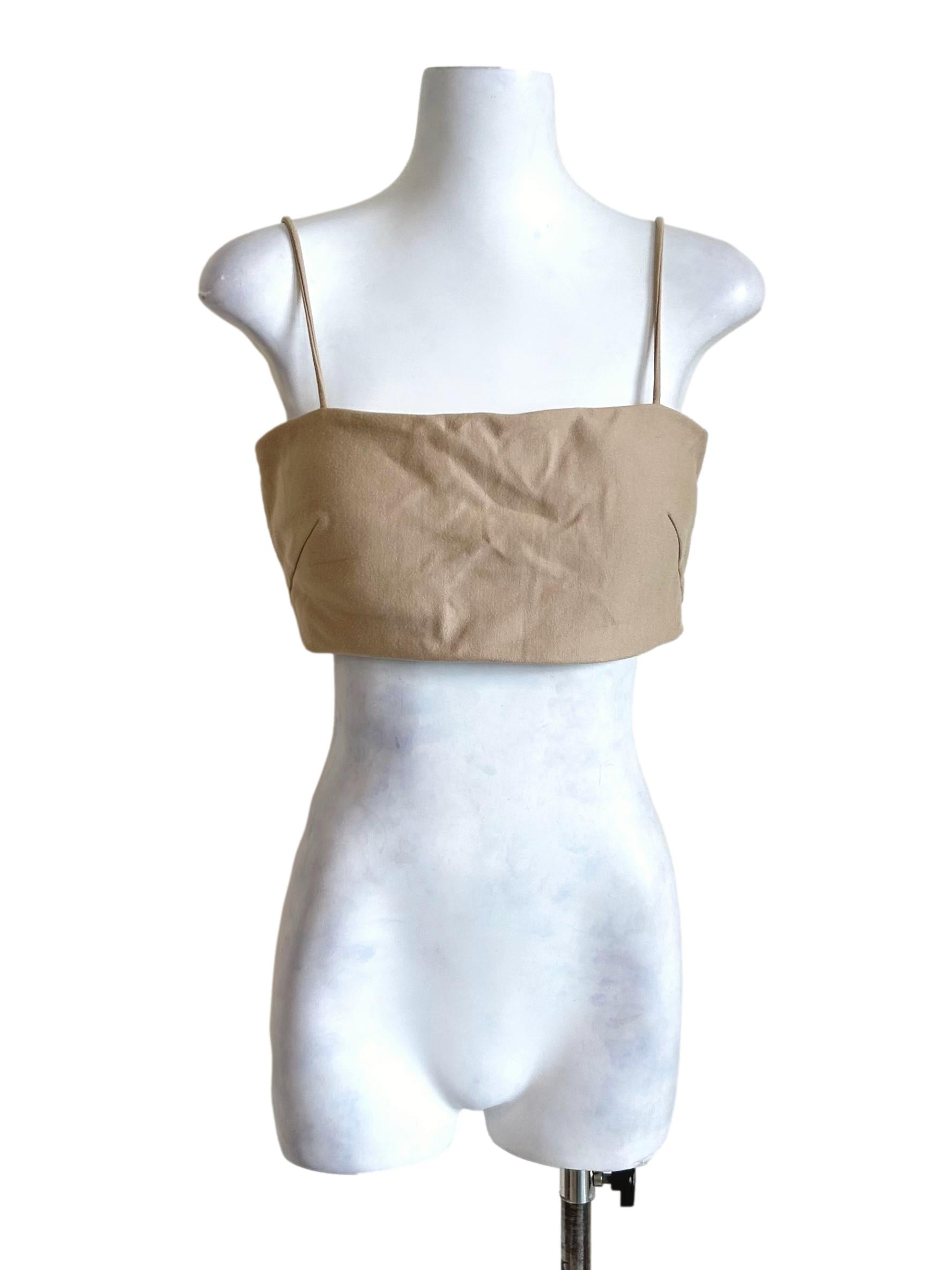 Tan Strappy Satin Crop Top LB