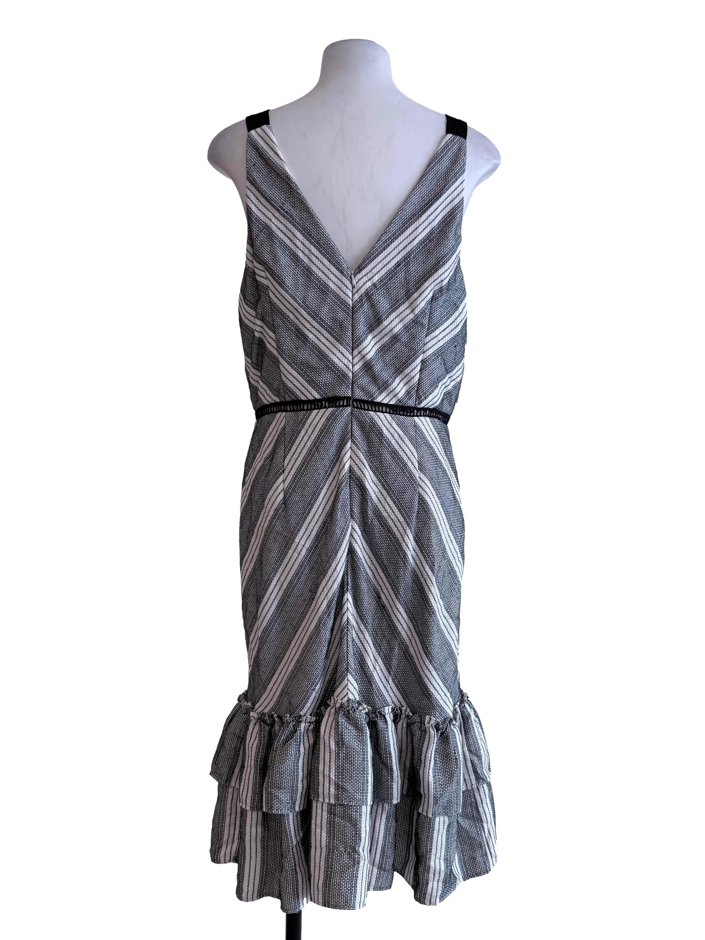 Black & White Knitted Textured Midi Dress