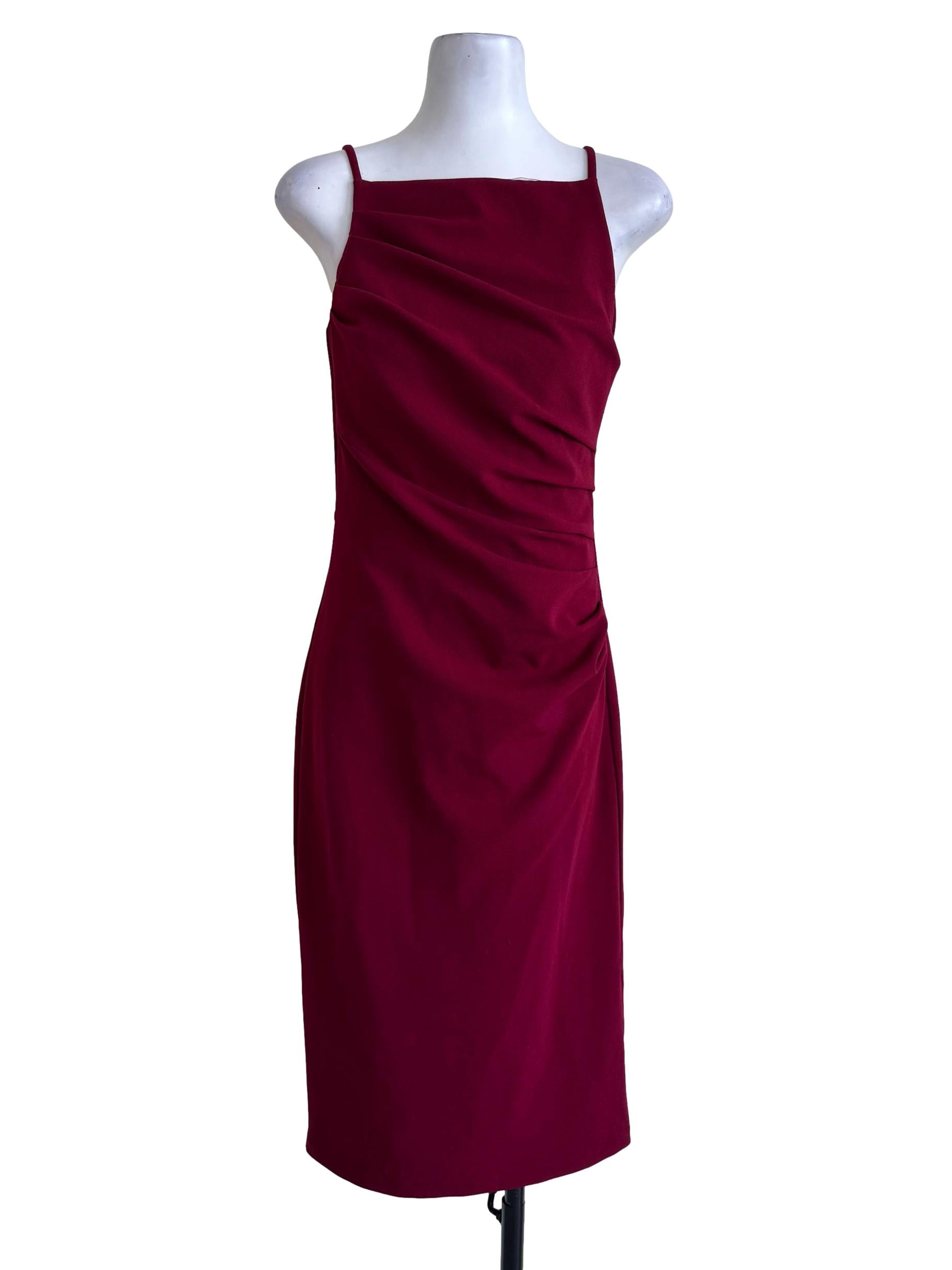 Wine Red Ruched Bodycon Midi Dress