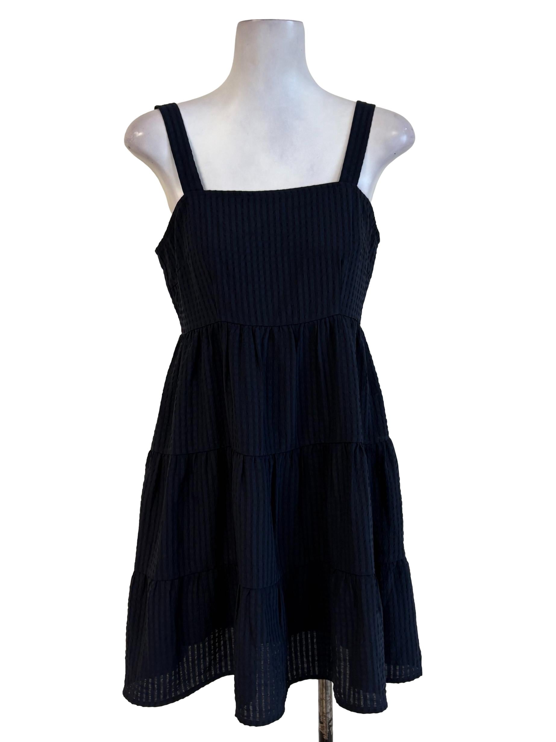 Denim Blue Textured Tiered Dress