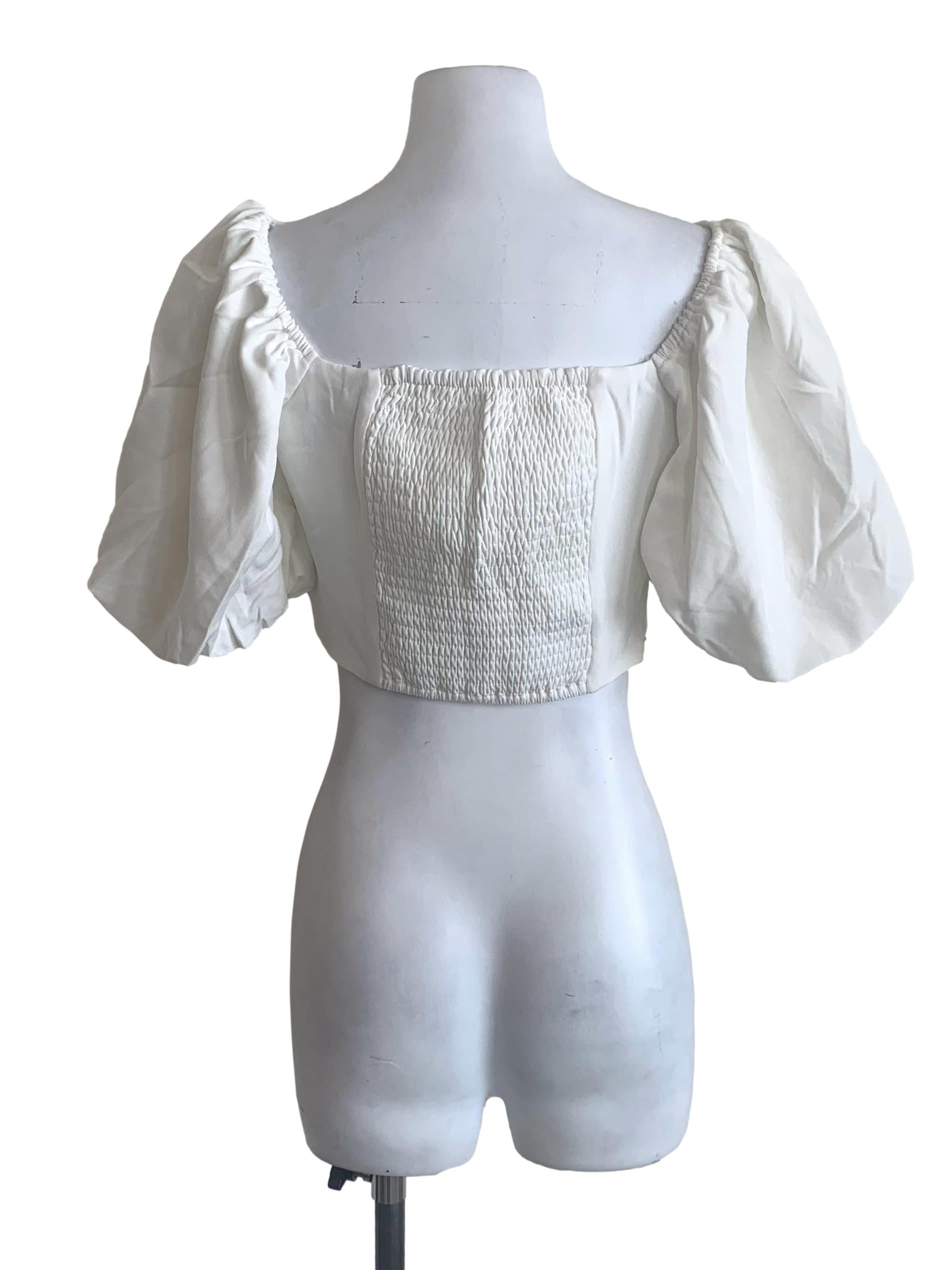 Chiffon White Puff Sleeves Top