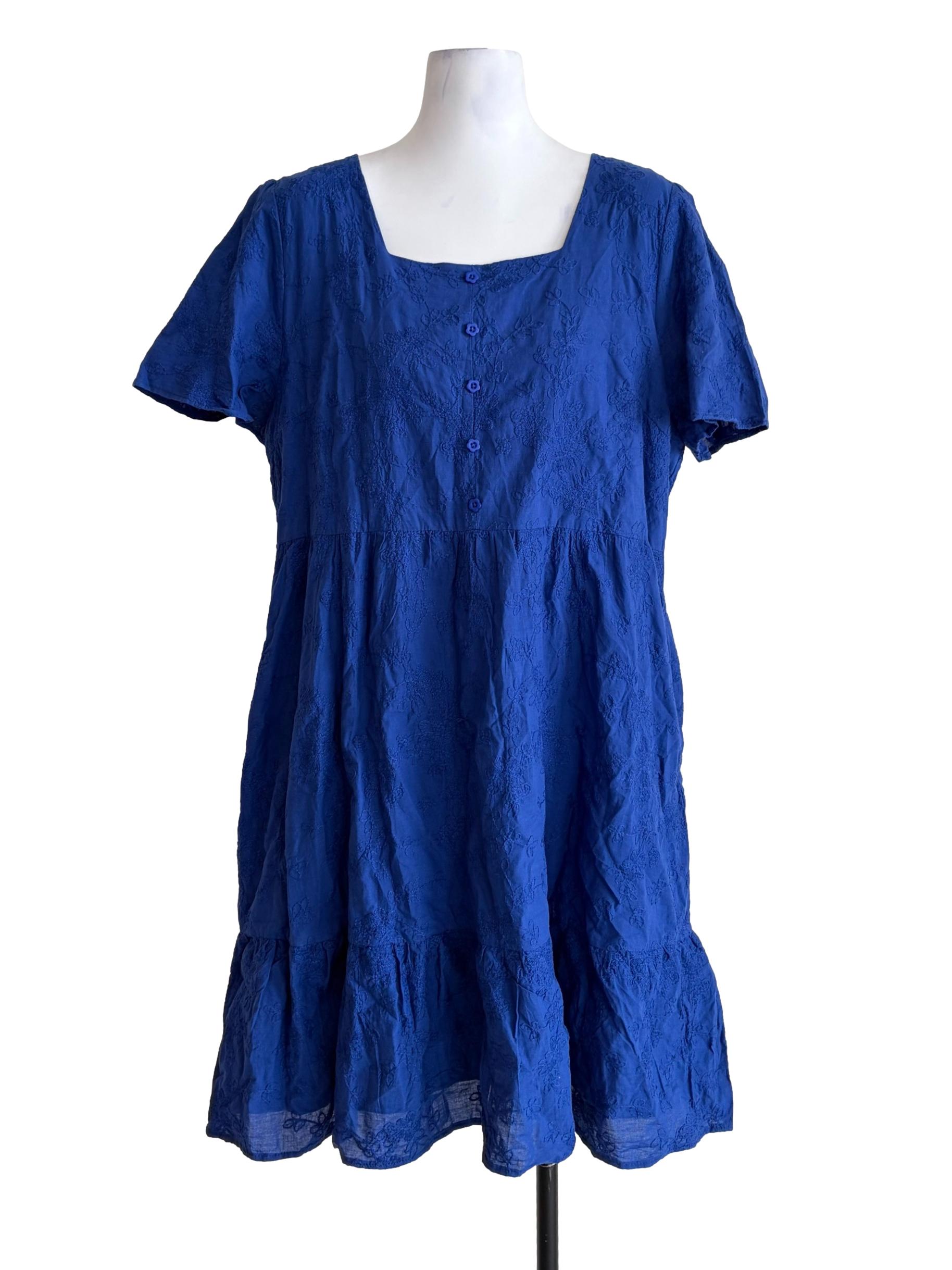 Admiral Blue Floral Embroidery Empire Dress