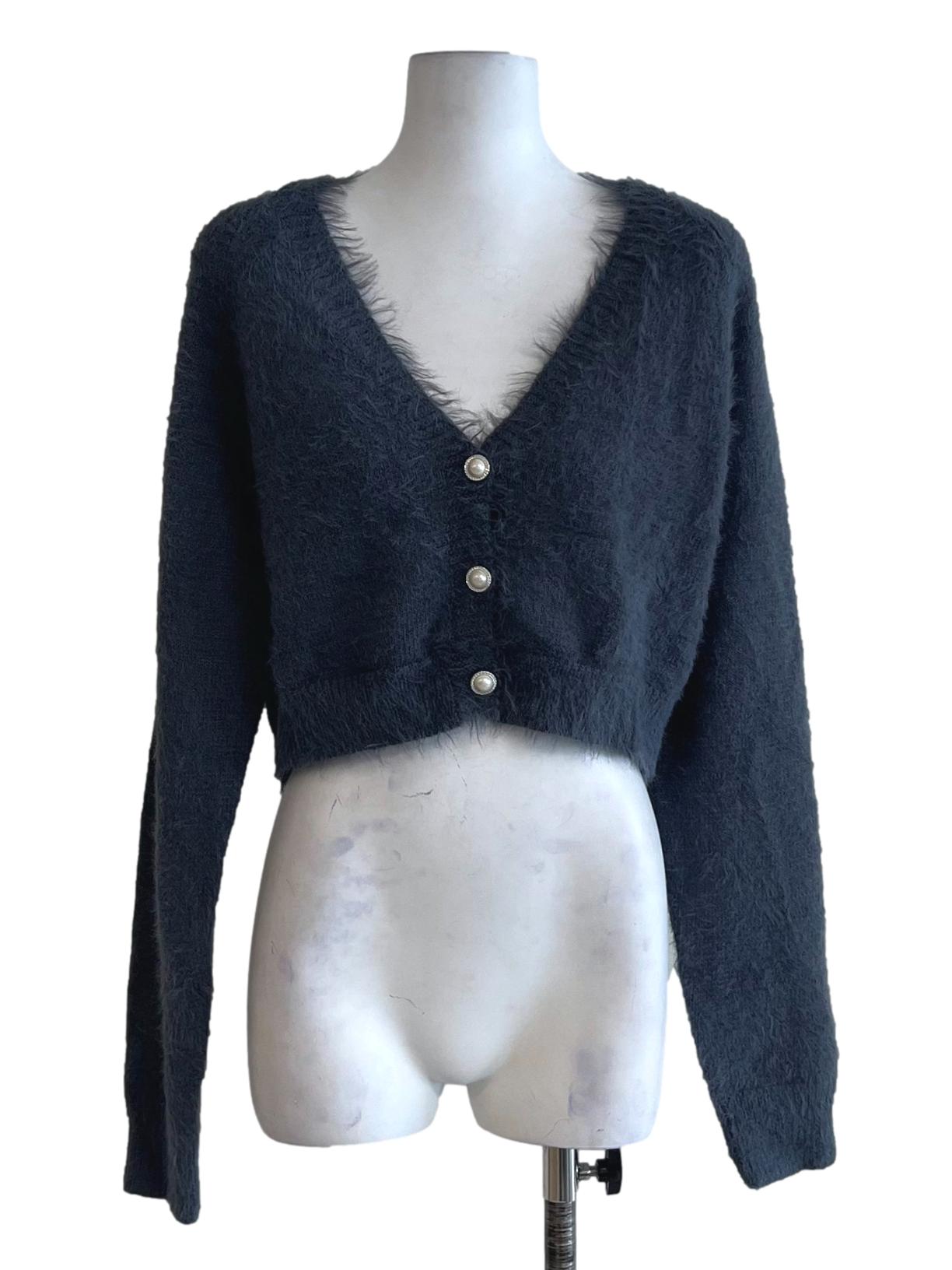 Aegean Blue V-Neckline Fuzzy Cardigan