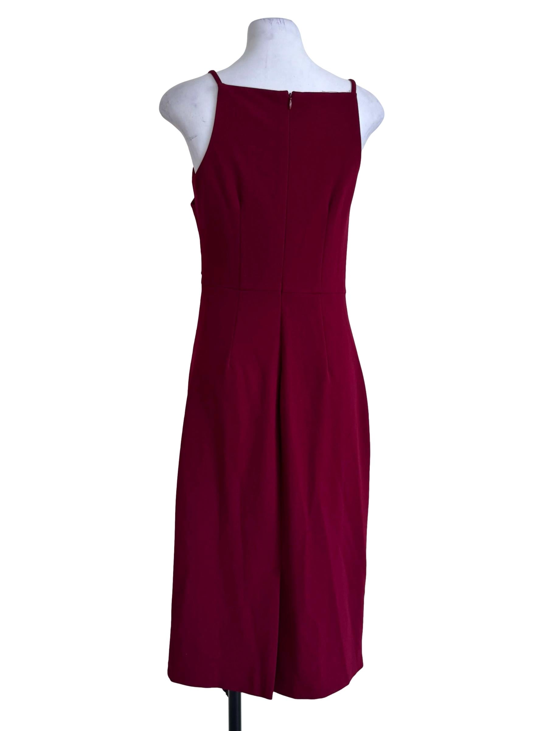 Wine Red Ruched Bodycon Midi Dress