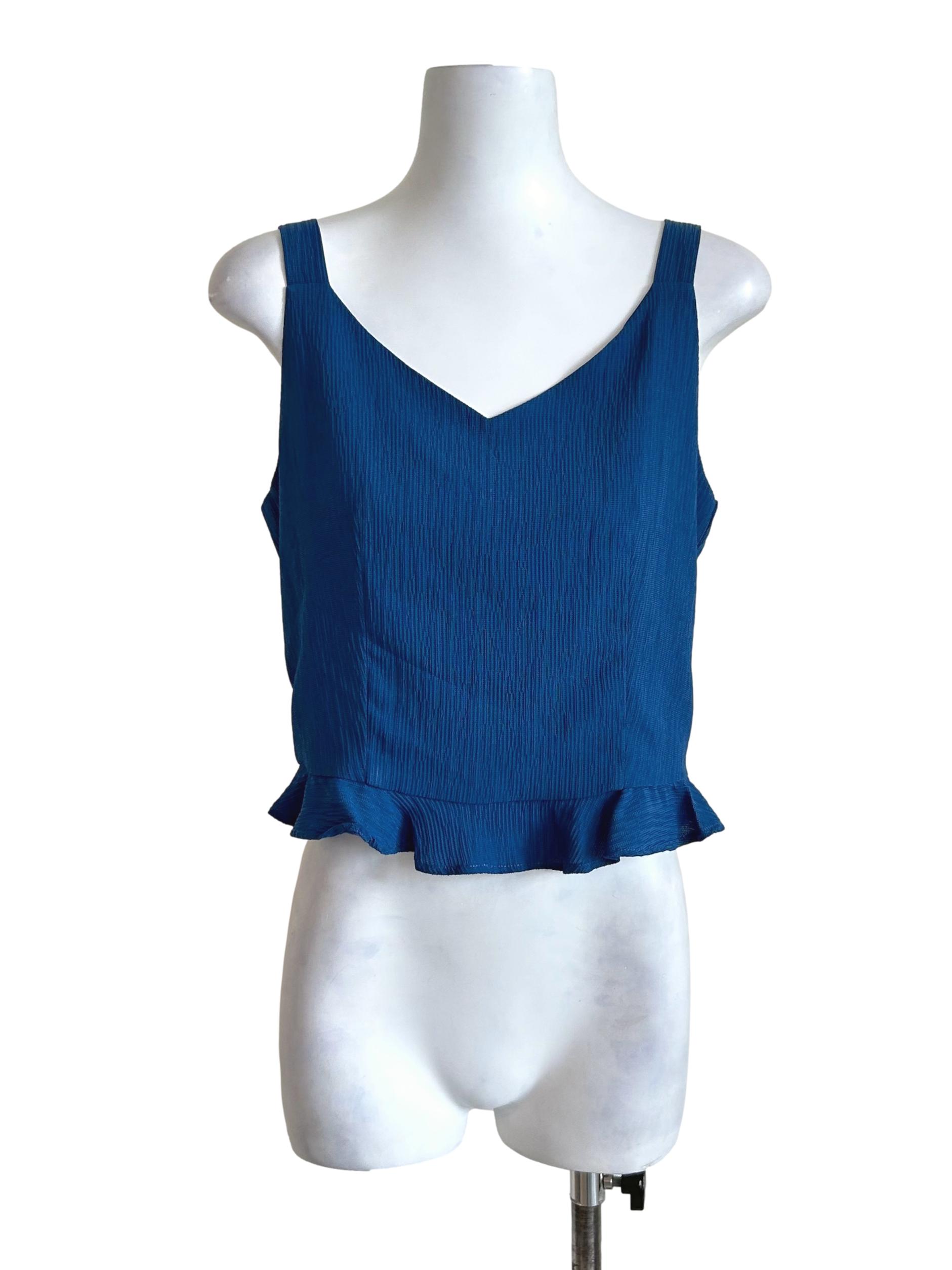 Cobalt Blue V Neck Ruffle Top