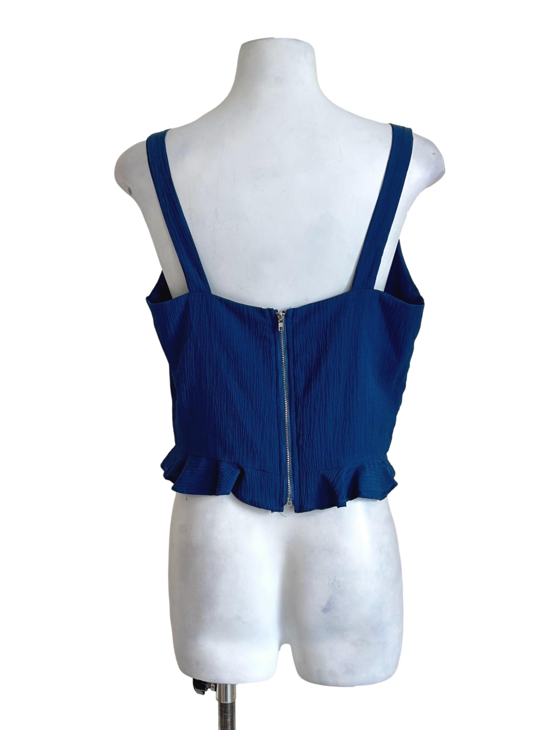 Cobalt Blue V Neck Ruffle Top