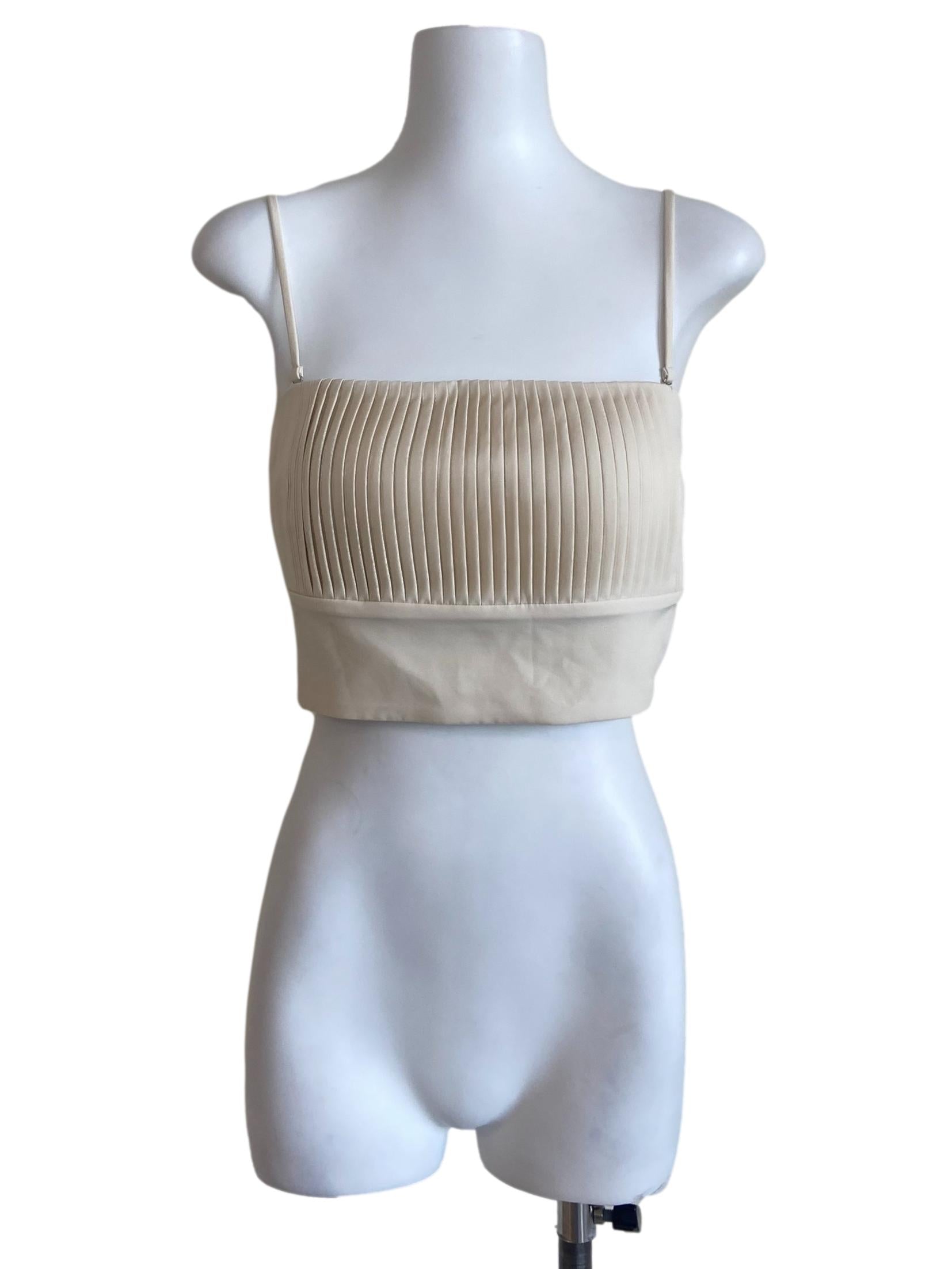 Eggshell White Half Accordion Crop Top