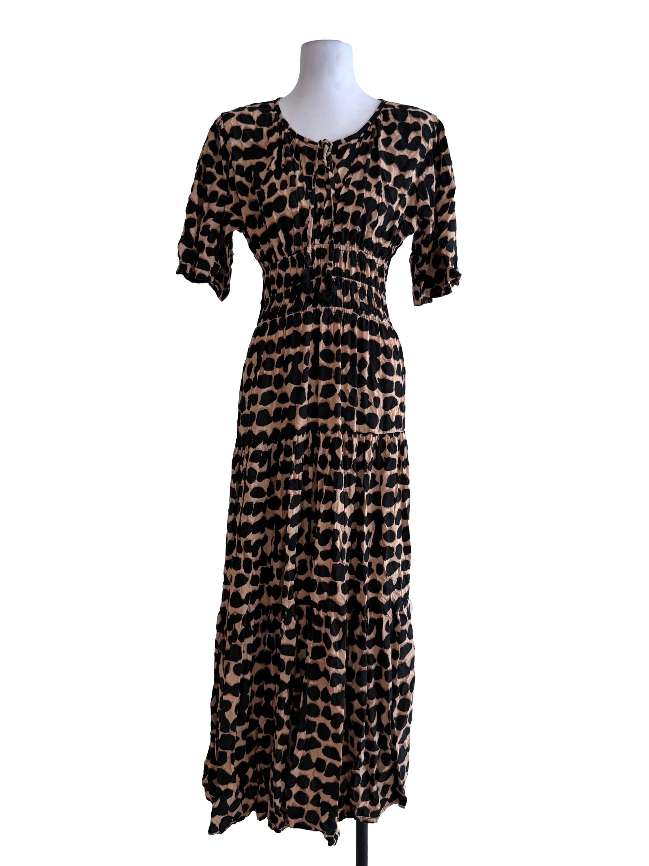 Leopard Printed Black Maxi Dress