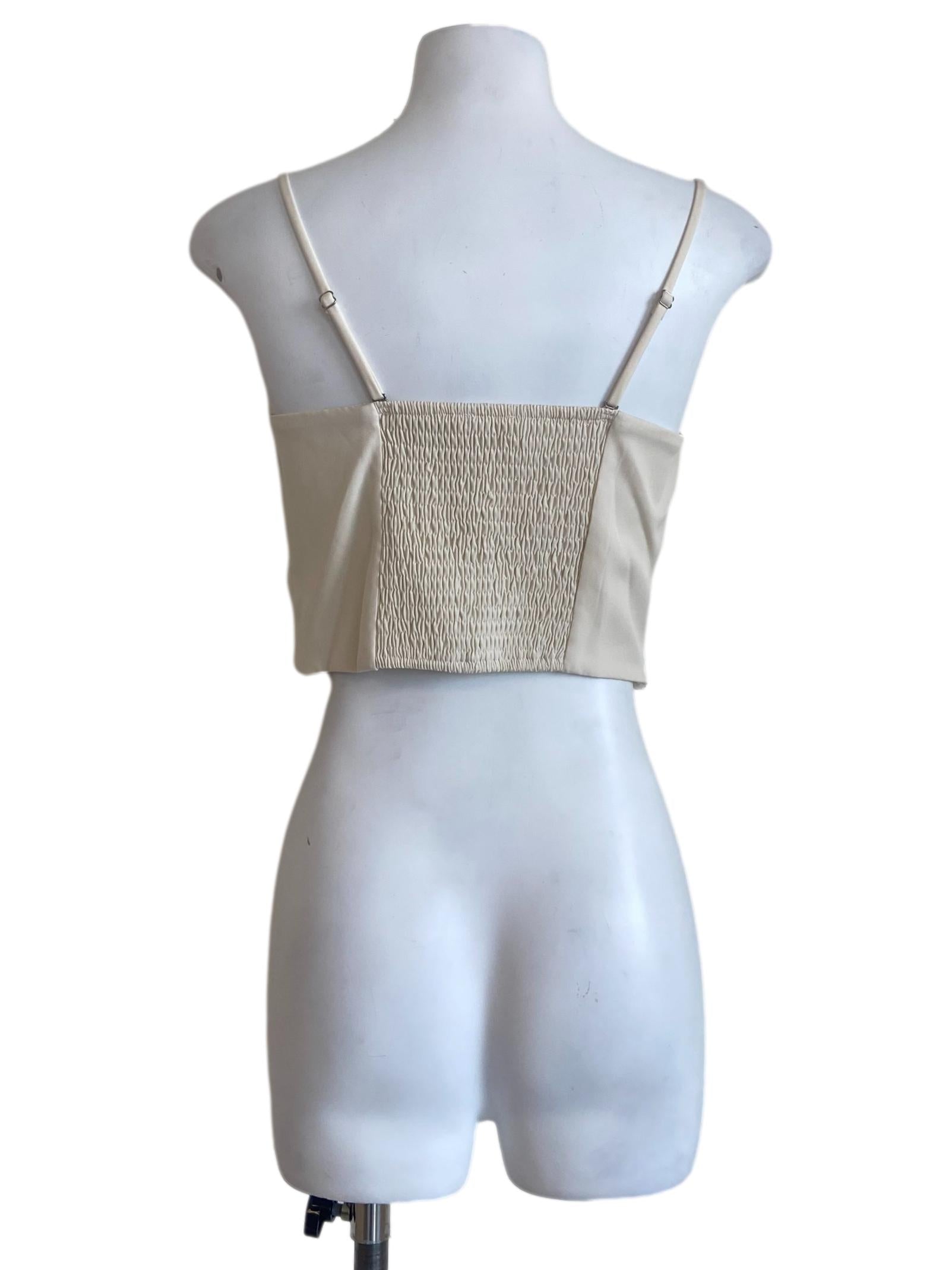 Eggshell White Half Accordion Crop Top