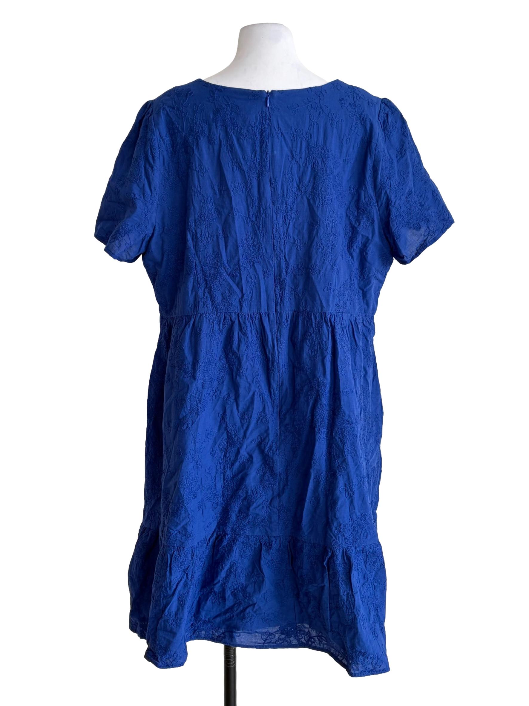 Admiral Blue Floral Embroidery Empire Dress