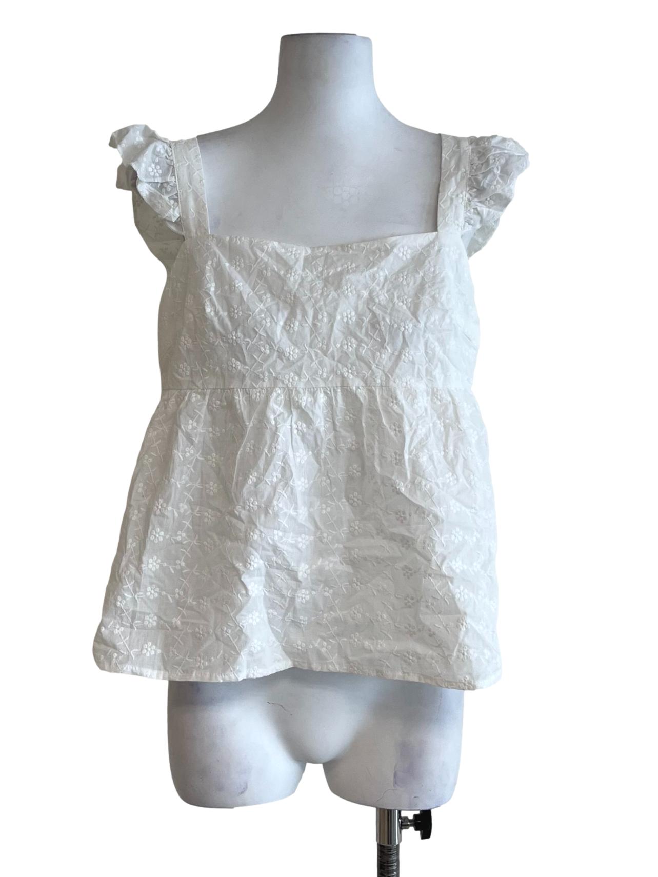 White Square Neckline Embroidered Top